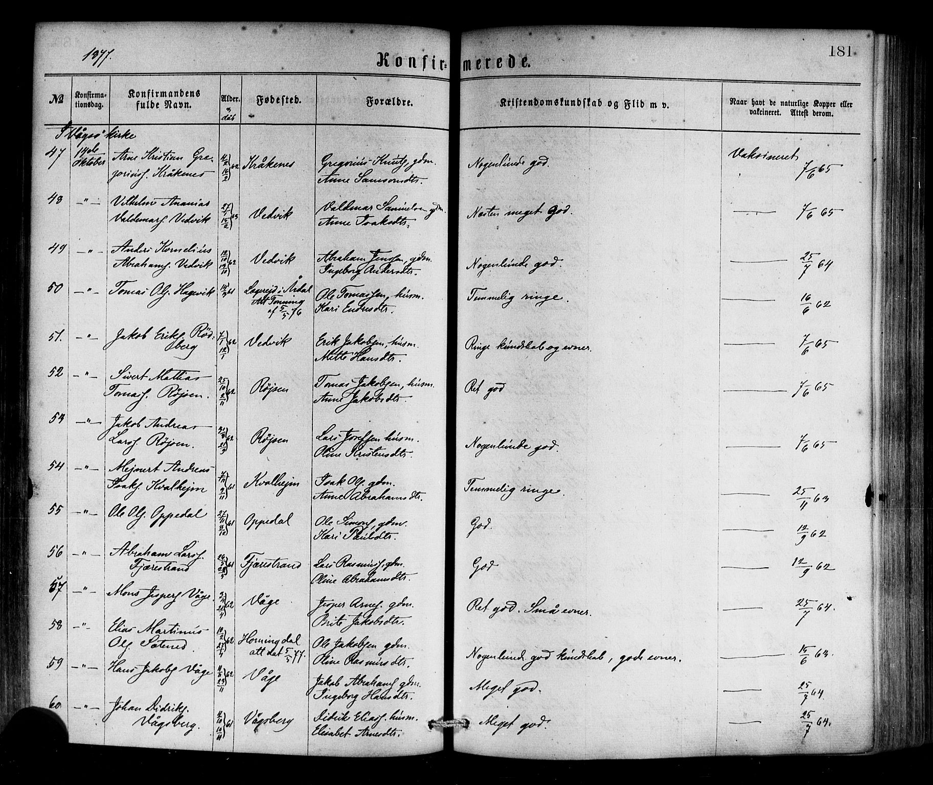 Selje sokneprestembete, SAB/A-99938/H/Ha/Haa/Haaa: Parish register (official) no. A 12, 1870-1880, p. 181