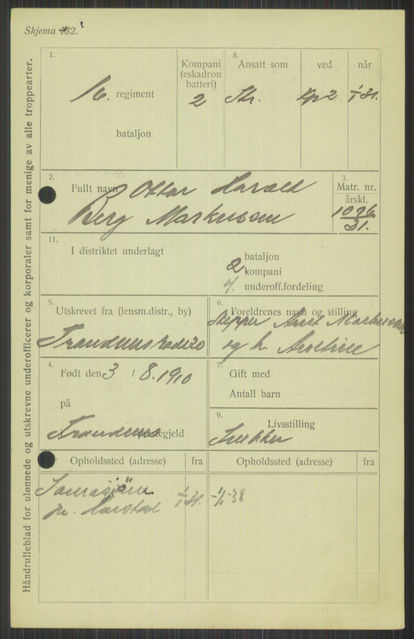 Forsvaret, Troms infanteriregiment nr. 16, AV/RA-RAFA-3146/P/Pa/L0015: Rulleblad for regimentets menige mannskaper, årsklasse 1931, 1931, p. 741