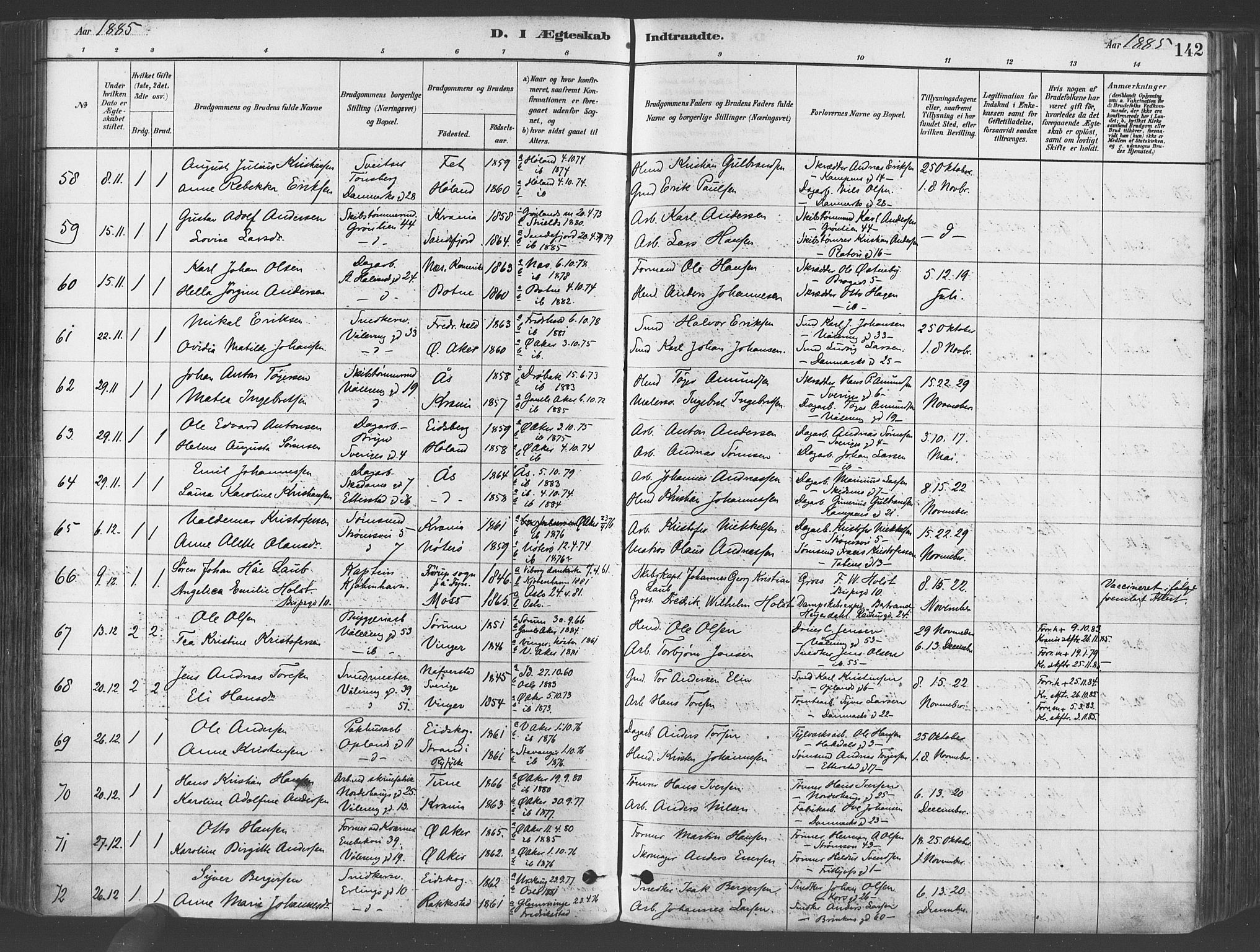 Gamlebyen prestekontor Kirkebøker, SAO/A-10884/F/Fa/L0006: Parish register (official) no. 6, 1881-1890, p. 142