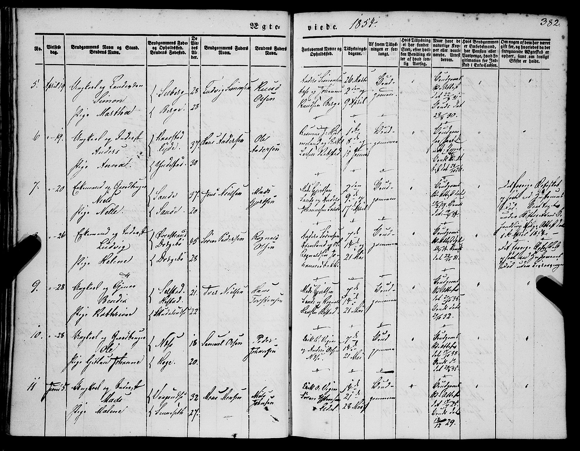 Gaular sokneprestembete, AV/SAB-A-80001/H/Haa: Parish register (official) no. A 4II, 1841-1859, p. 382