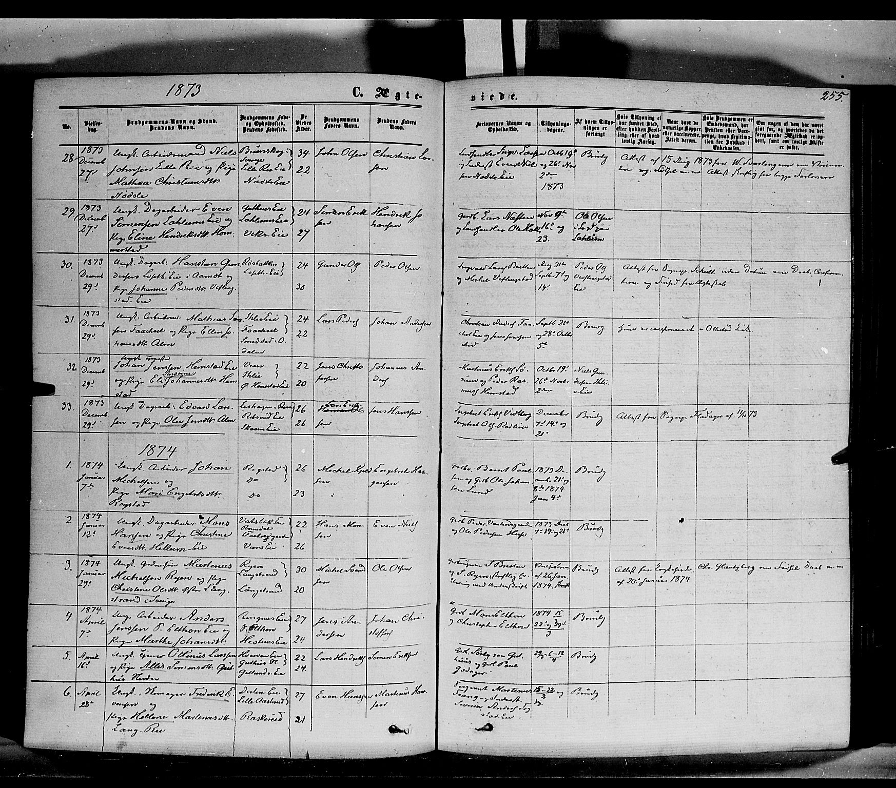 Stange prestekontor, AV/SAH-PREST-002/K/L0013: Parish register (official) no. 13, 1862-1879, p. 255