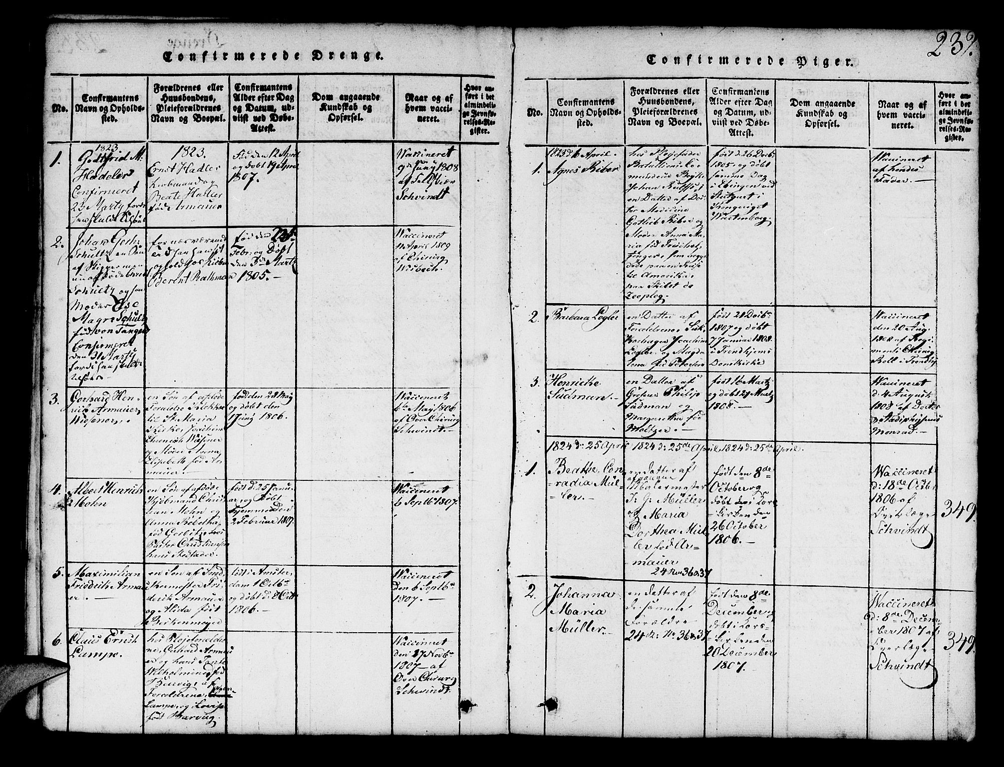 Mariakirken Sokneprestembete, SAB/A-76901/H/Hab/L0001: Parish register (copy) no. A 1, 1815-1846, p. 239