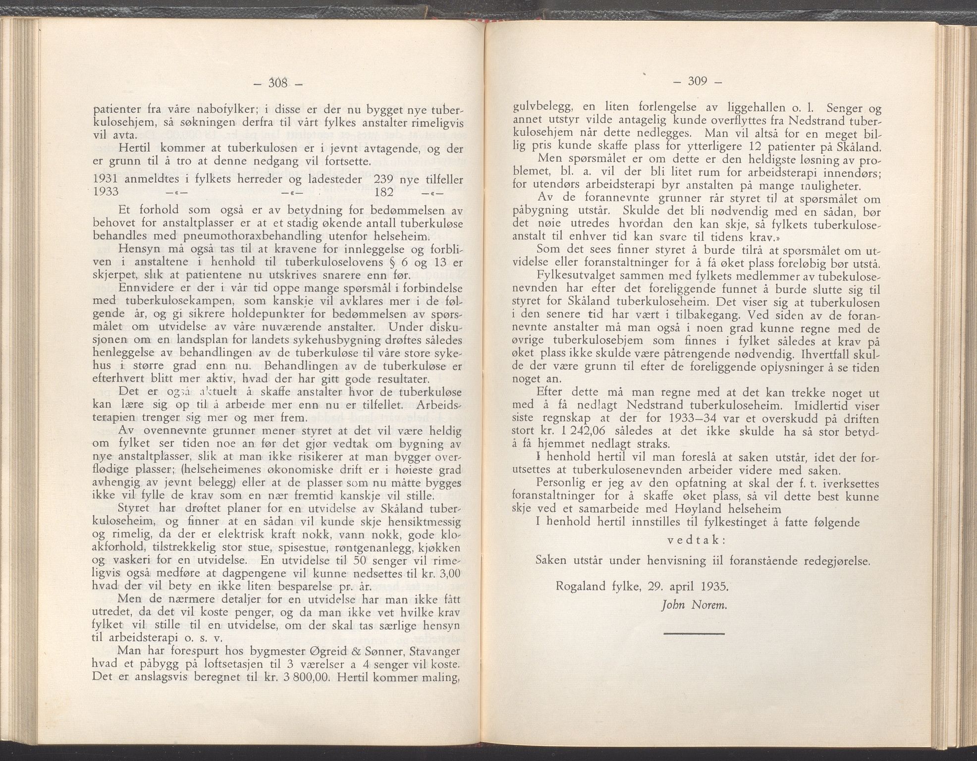 Rogaland fylkeskommune - Fylkesrådmannen , IKAR/A-900/A/Aa/Aaa/L0054: Møtebok , 1935, p. 308-309