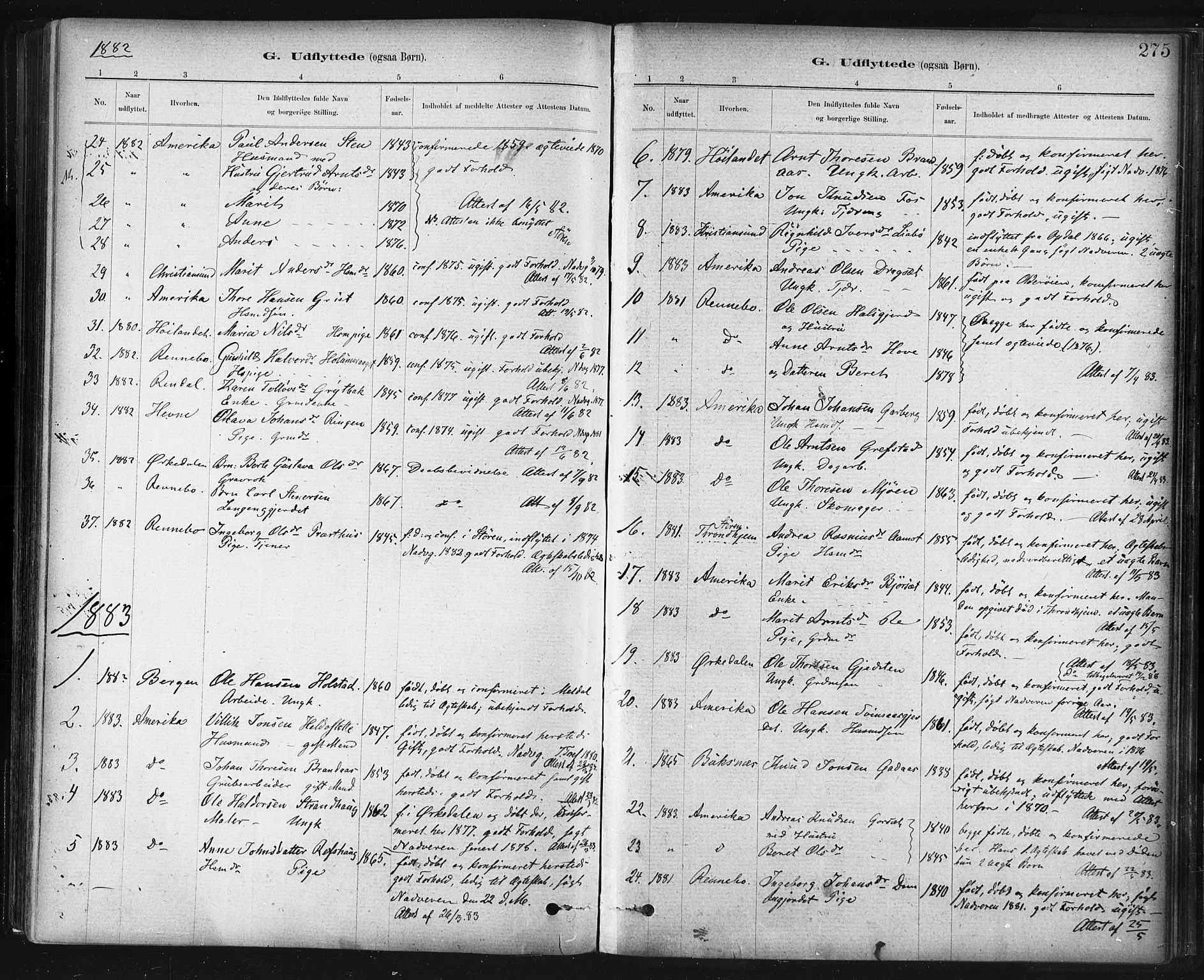 Ministerialprotokoller, klokkerbøker og fødselsregistre - Sør-Trøndelag, SAT/A-1456/672/L0857: Parish register (official) no. 672A09, 1882-1893, p. 275