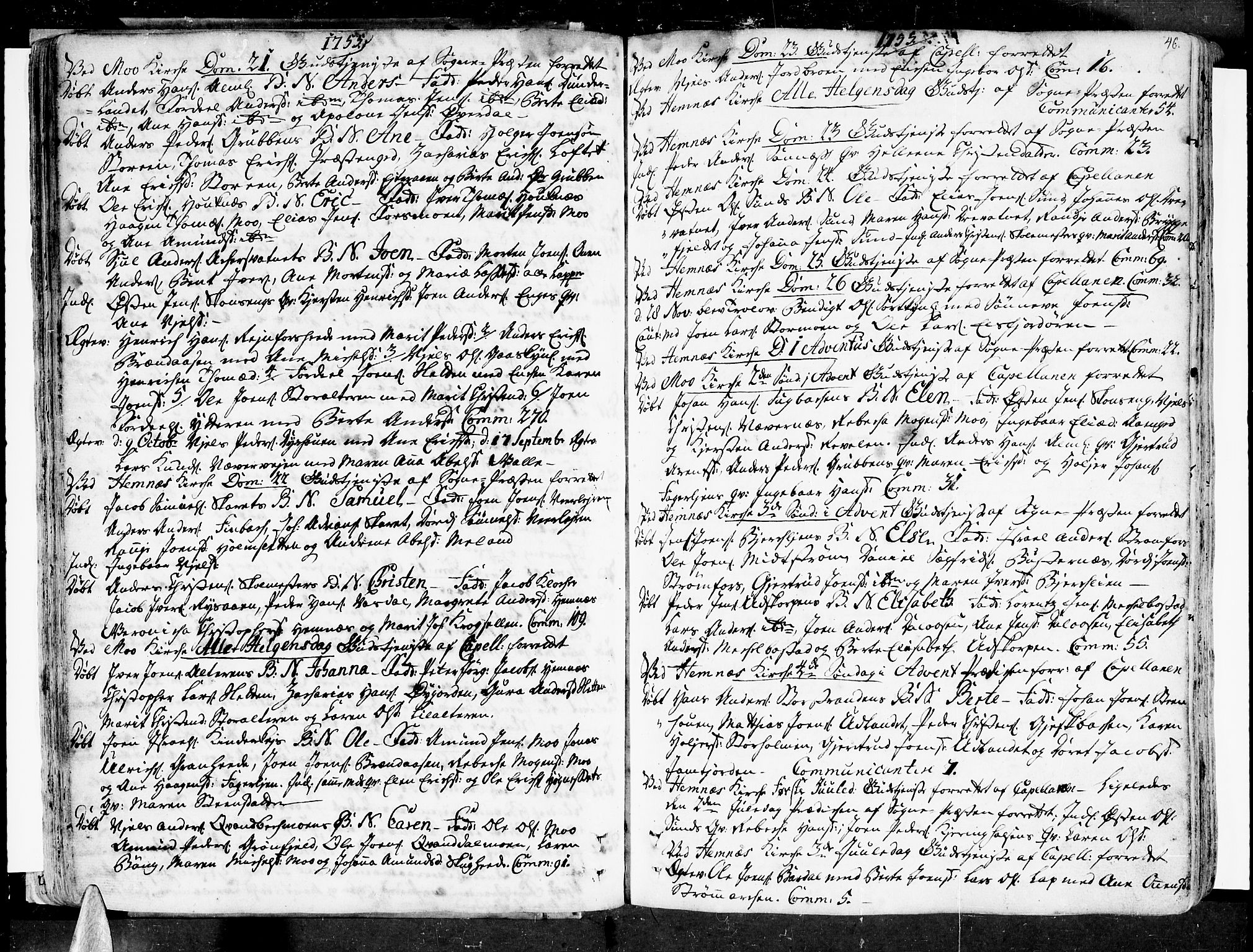 Ministerialprotokoller, klokkerbøker og fødselsregistre - Nordland, SAT/A-1459/825/L0348: Parish register (official) no. 825A04, 1752-1788, p. 46