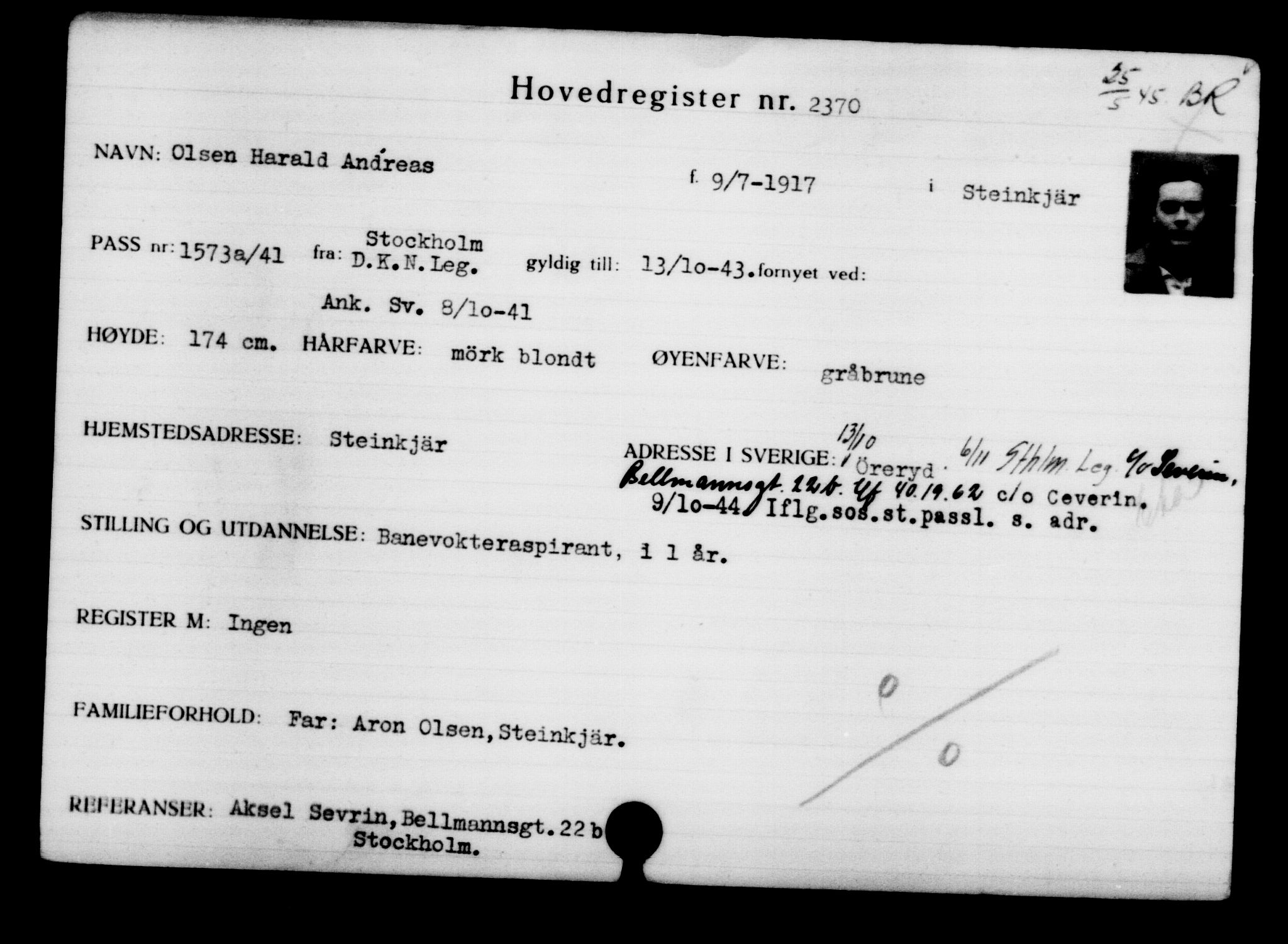 Den Kgl. Norske Legasjons Flyktningskontor, AV/RA-S-6753/V/Va/L0003: Kjesäterkartoteket.  Flyktningenr. 2001-3495, 1940-1945, p. 522