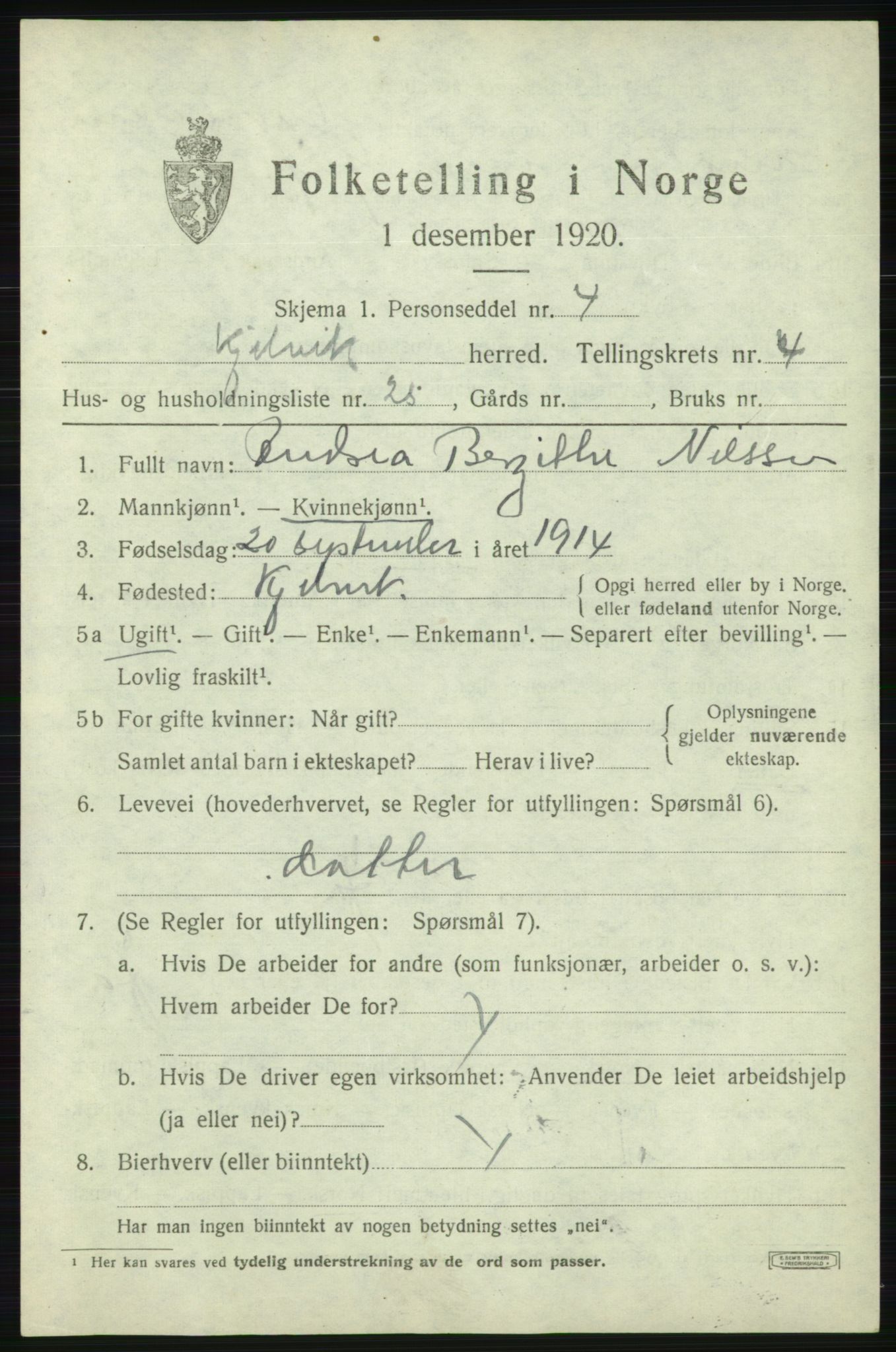 SATØ, 1920 census for Kjelvik, 1920, p. 2177