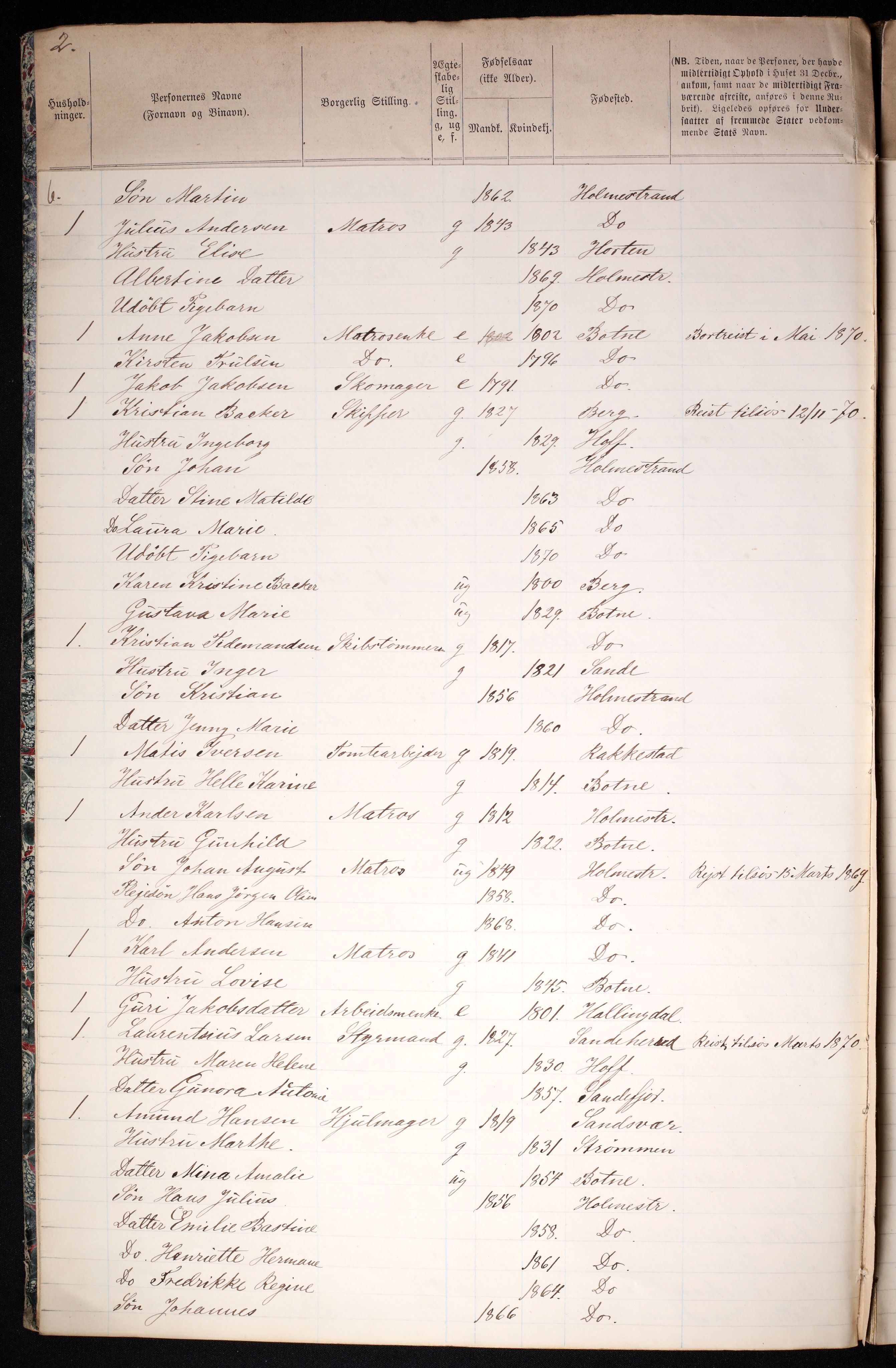 RA, 1870 census for 0702 Holmestrand, 1870, p. 10