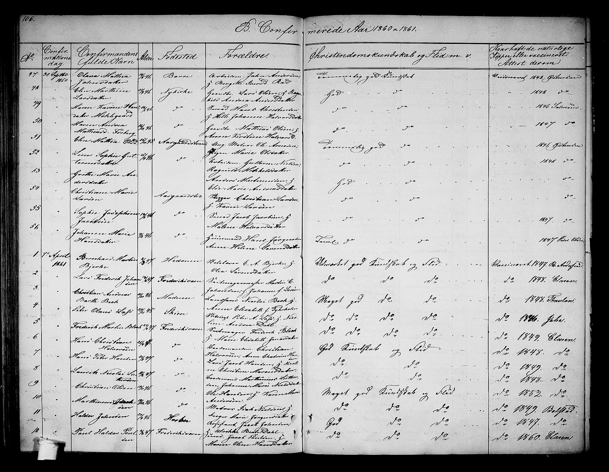 Horten kirkebøker, SAKO/A-348/G/Ga/L0001: Parish register (copy) no. 1, 1855-1863, p. 106