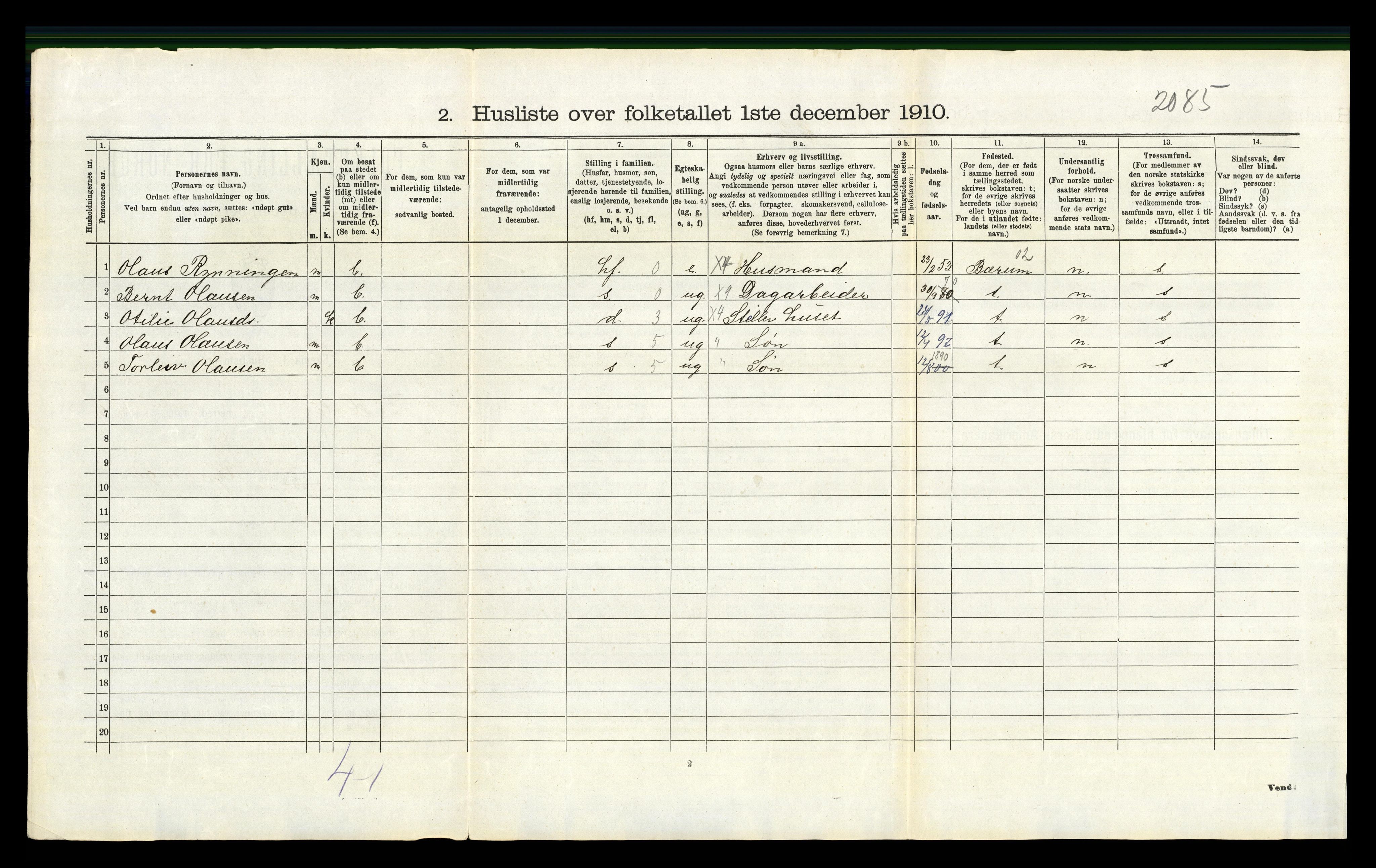 RA, 1910 census for Hole, 1910, p. 809