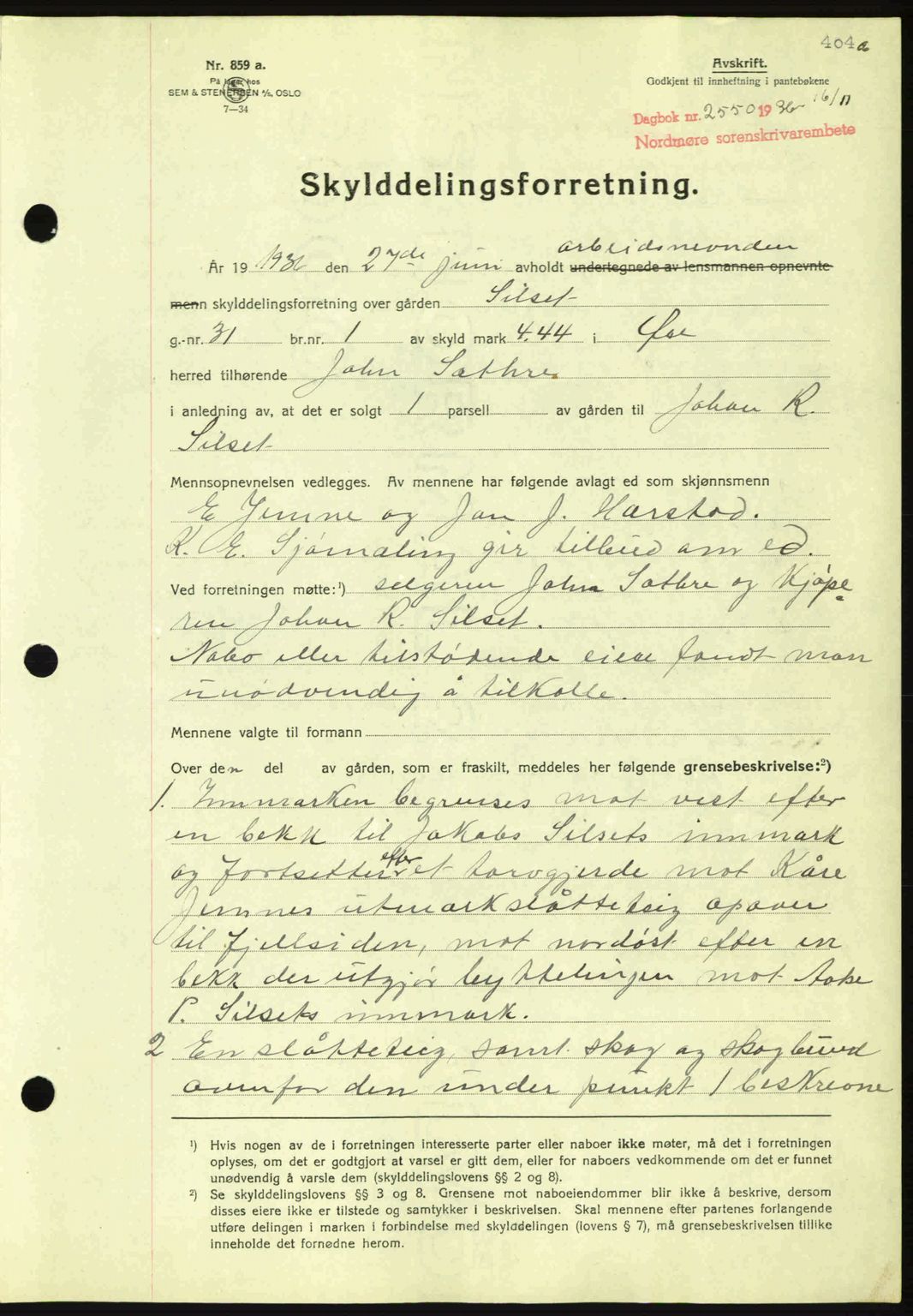 Nordmøre sorenskriveri, AV/SAT-A-4132/1/2/2Ca: Mortgage book no. A80, 1936-1937, Diary no: : 2550/1936