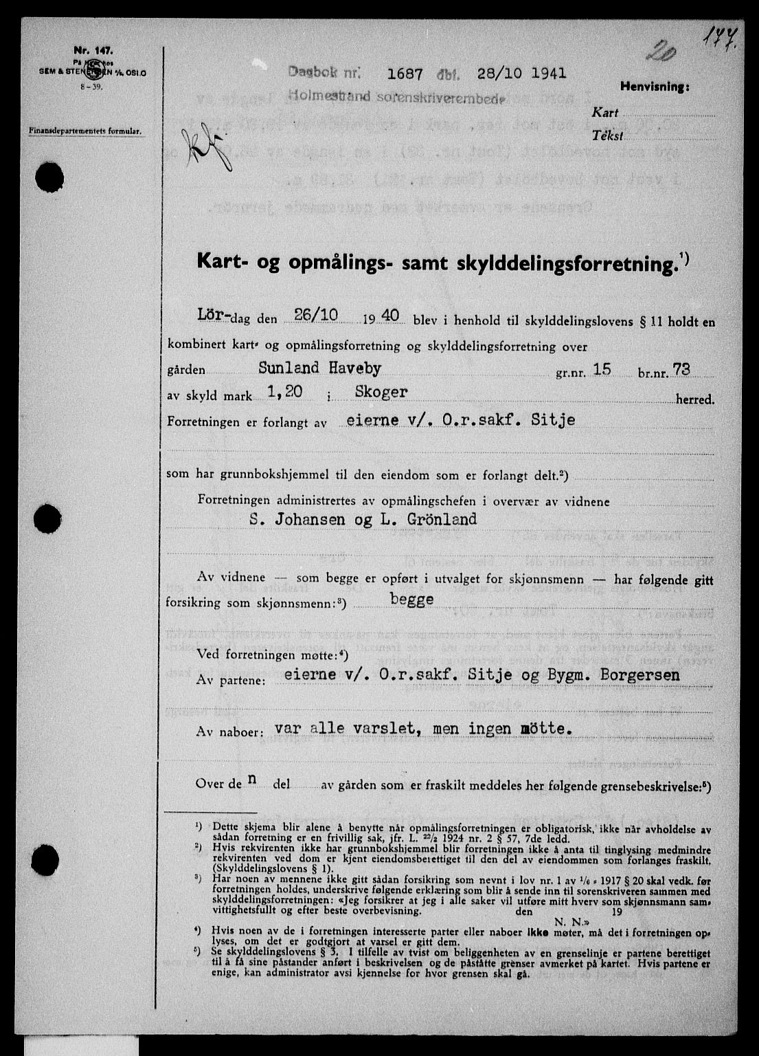 Holmestrand sorenskriveri, SAKO/A-67/G/Ga/Gaa/L0054: Mortgage book no. A-54, 1941-1942, Diary no: : 1687/1941