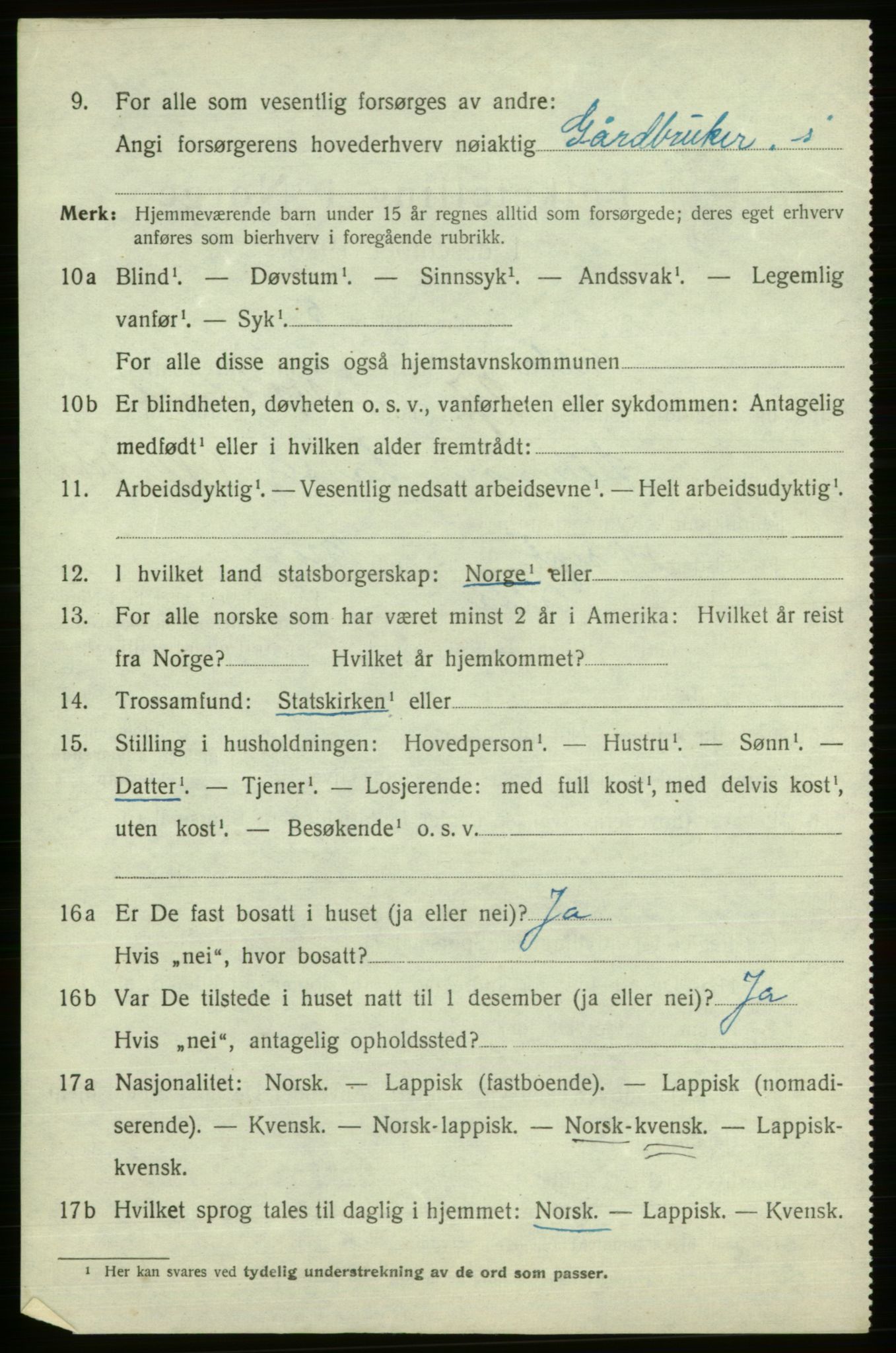 SATØ, 1920 census for Alta, 1920, p. 2594