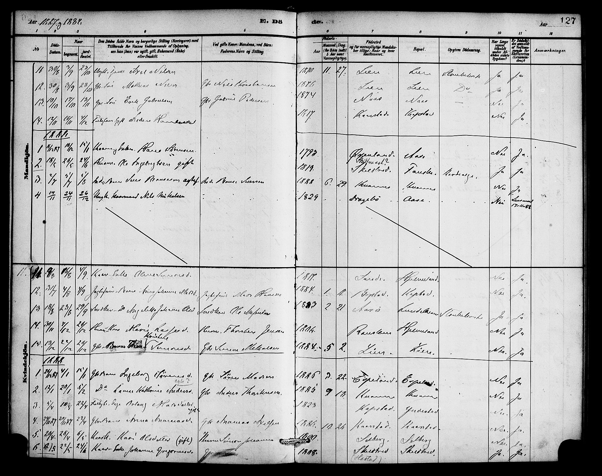 Gaular sokneprestembete, AV/SAB-A-80001/H/Haa: Parish register (official) no. C 1, 1882-1897, p. 127