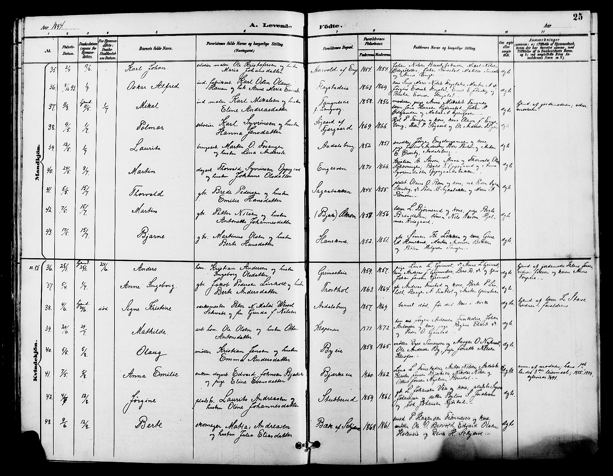 Løten prestekontor, SAH/PREST-022/L/La/L0006: Parish register (copy) no. 6, 1892-1909, p. 25