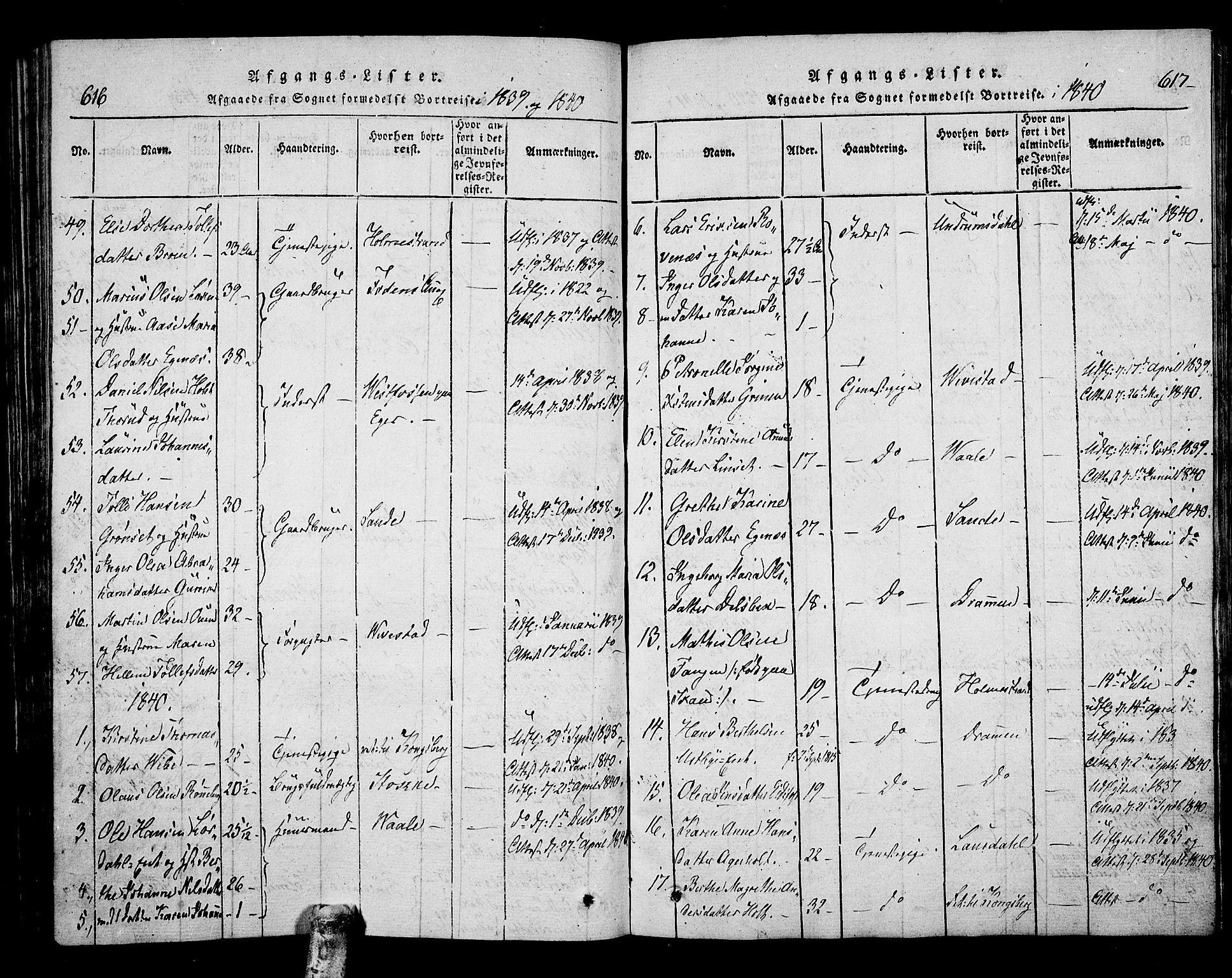 Hof kirkebøker, AV/SAKO-A-64/F/Fa/L0004: Parish register (official) no. I 4, 1814-1843, p. 616-617