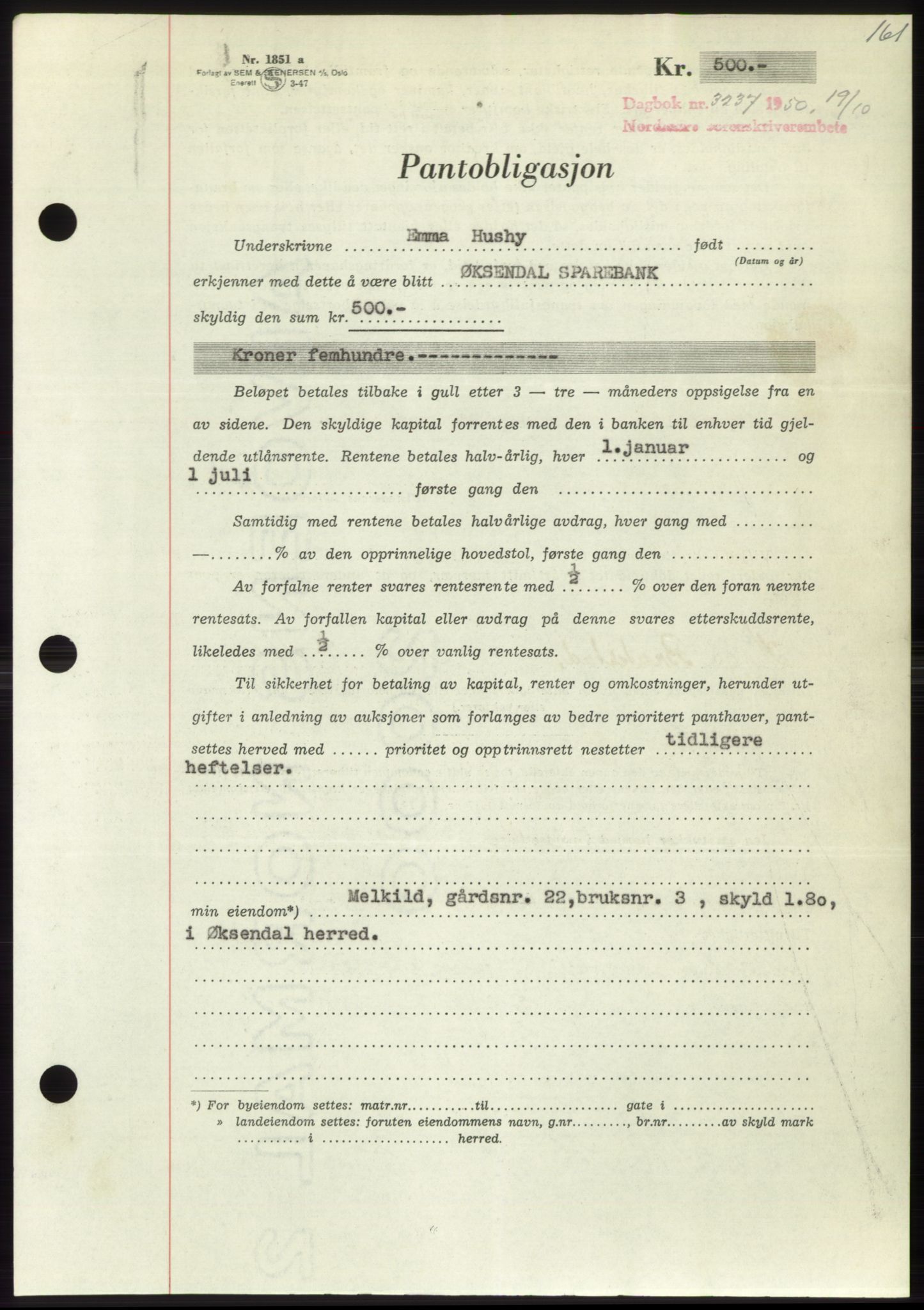 Nordmøre sorenskriveri, AV/SAT-A-4132/1/2/2Ca: Mortgage book no. B106, 1950-1950, Diary no: : 3237/1950