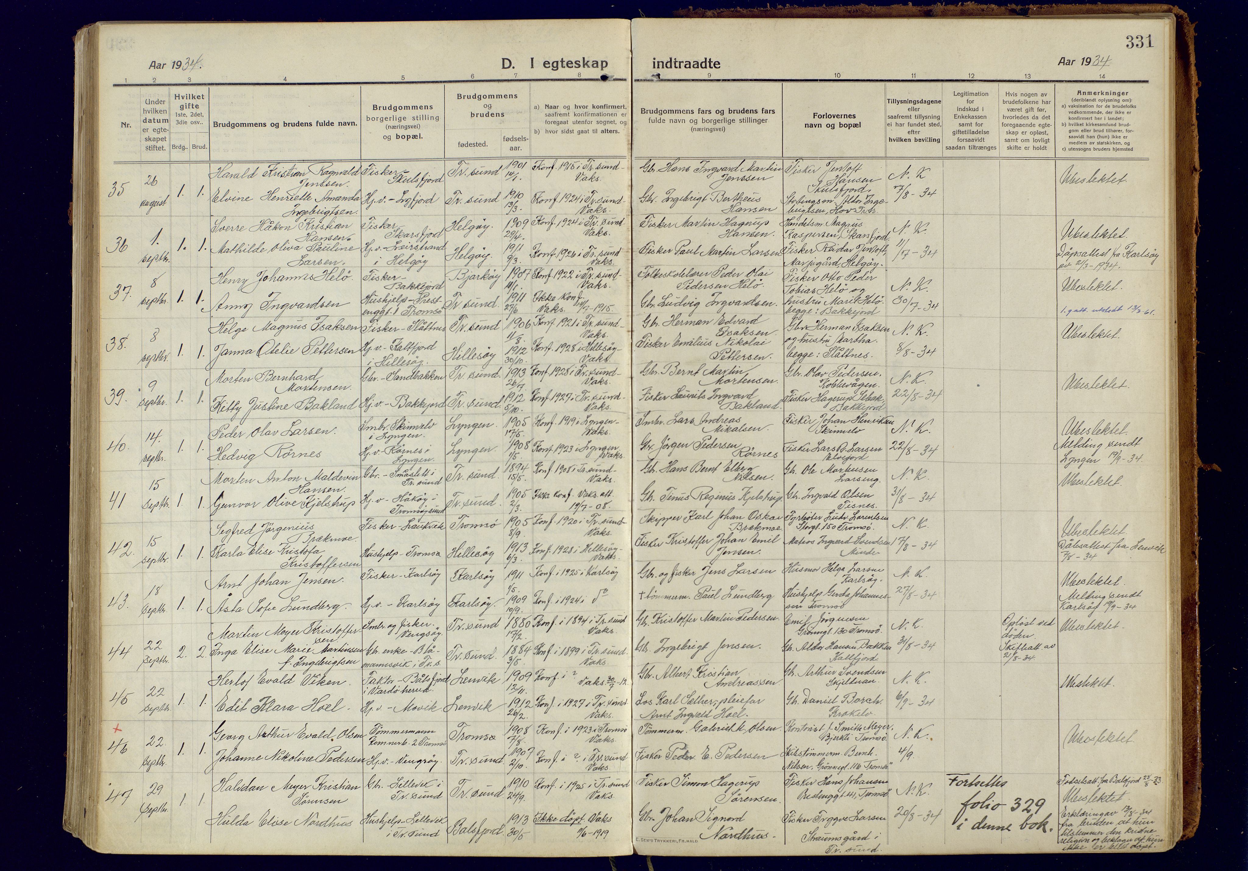 Tromsøysund sokneprestkontor, AV/SATØ-S-1304/G/Ga/L0008kirke: Parish register (official) no. 8, 1914-1922, p. 331