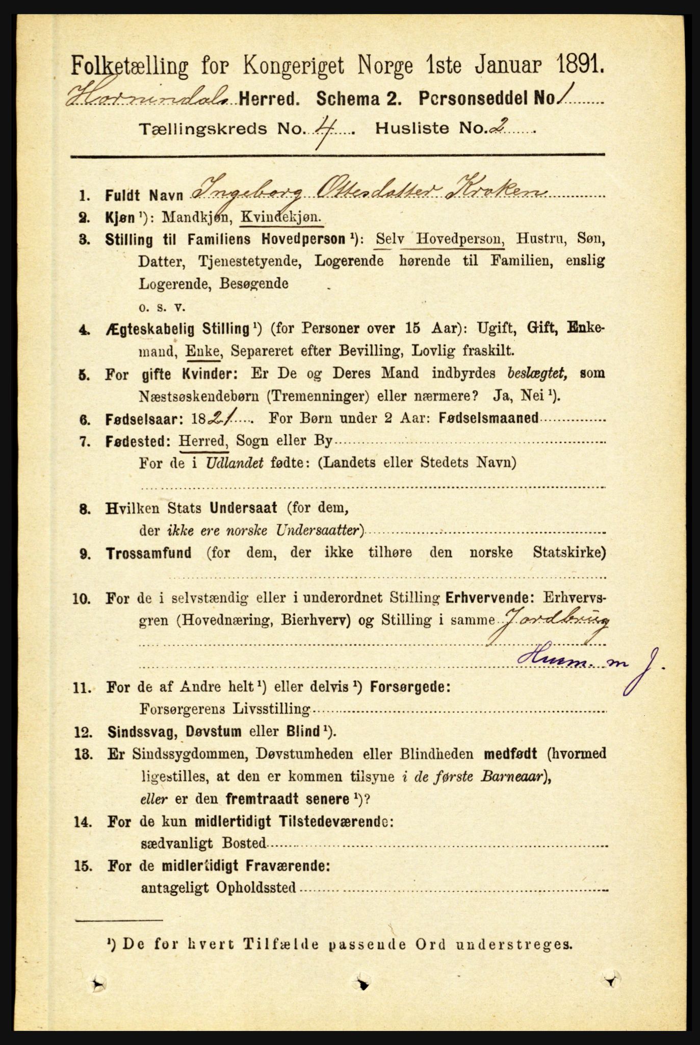 RA, 1891 census for 1444 Hornindal, 1891, p. 871