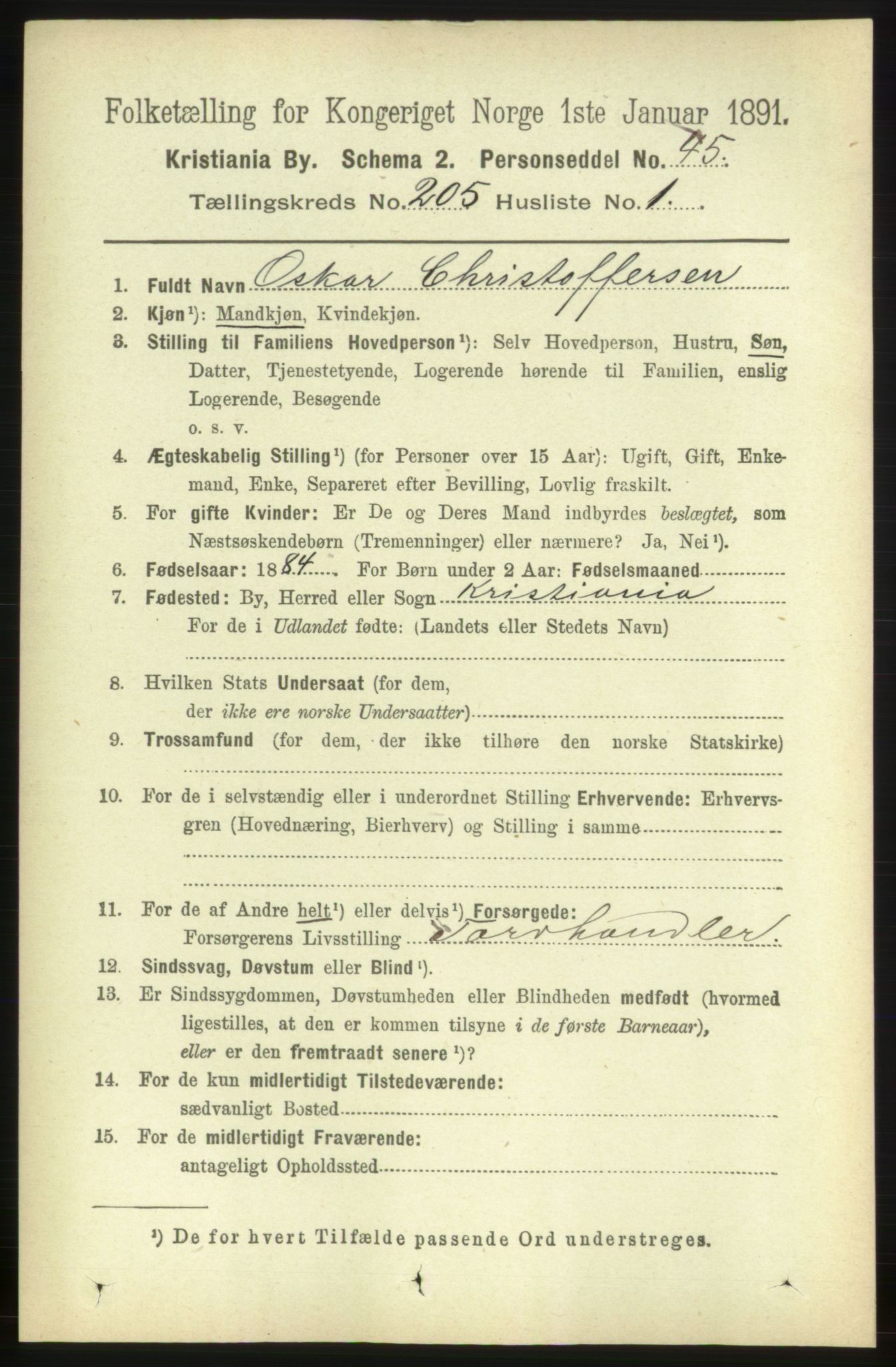 RA, 1891 census for 0301 Kristiania, 1891, p. 123374