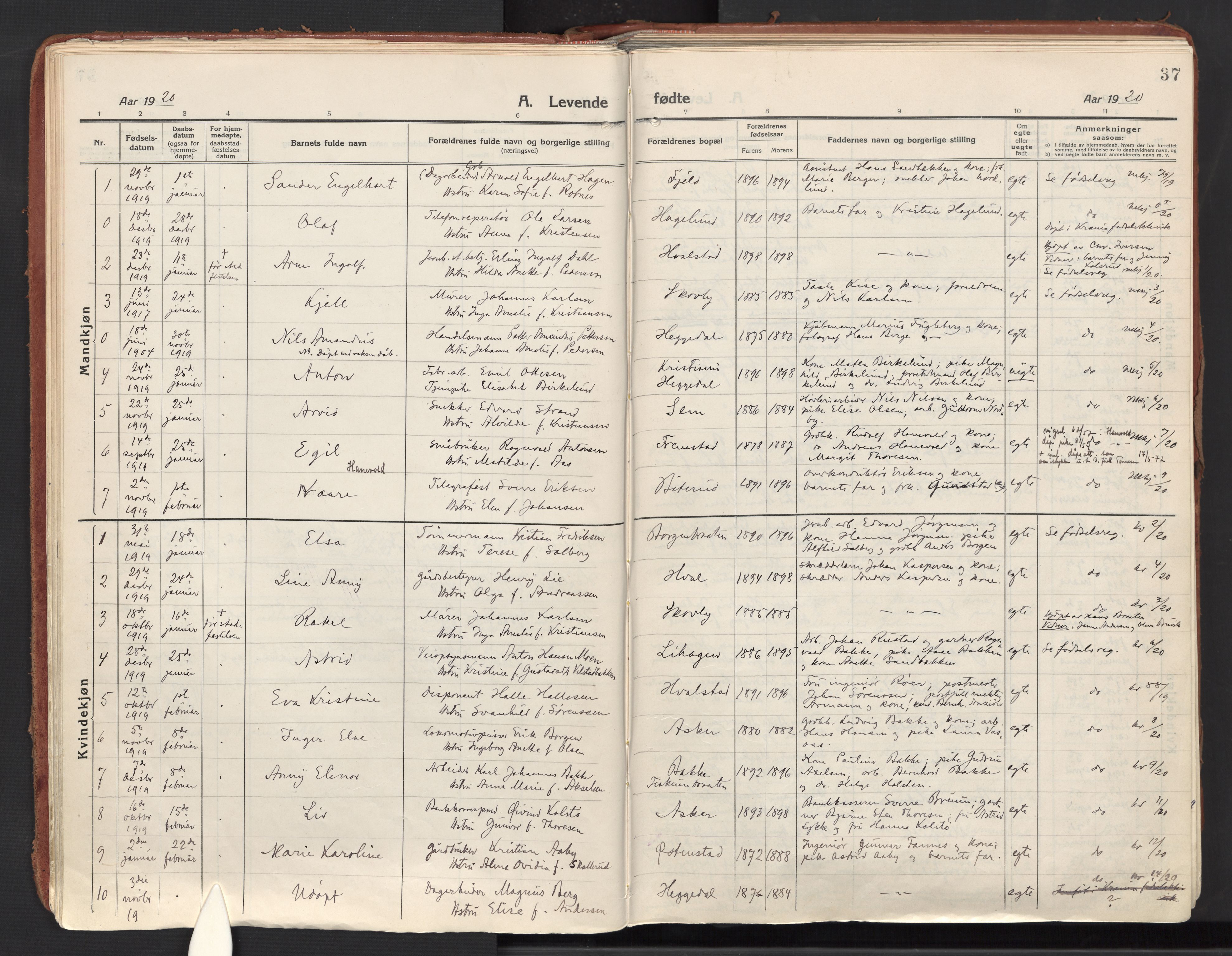 Asker prestekontor Kirkebøker, AV/SAO-A-10256a/F/Fa/L0018: Parish register (official) no. I 18, 1916-1936, p. 37