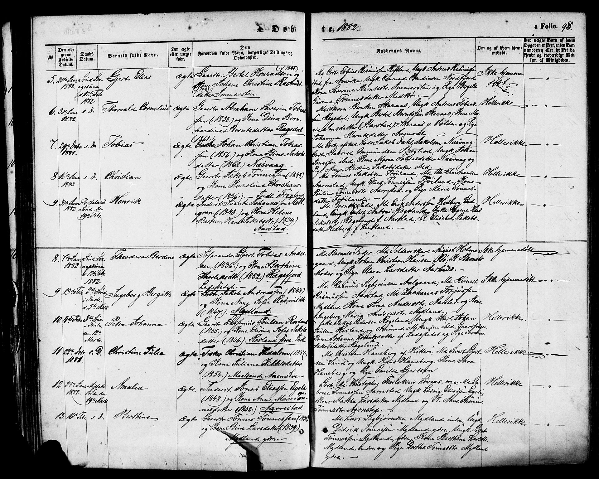 Sokndal sokneprestkontor, AV/SAST-A-101808: Parish register (official) no. A 10, 1874-1886, p. 98