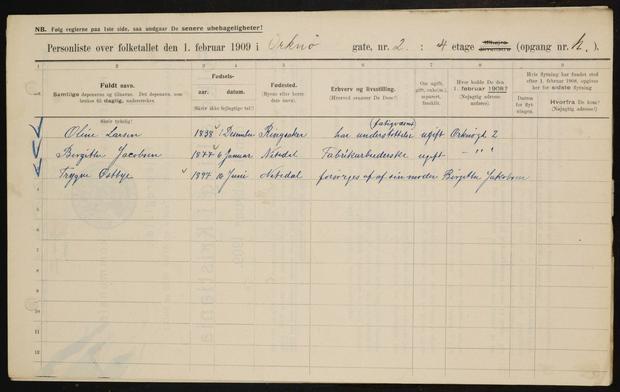 OBA, Municipal Census 1909 for Kristiania, 1909, p. 68723