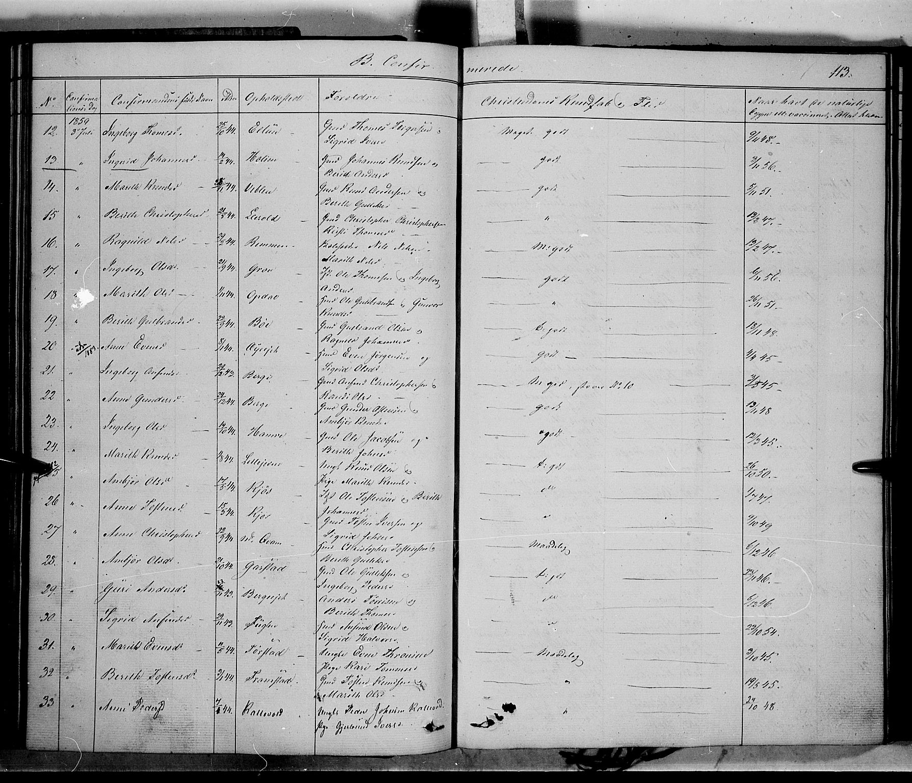 Vang prestekontor, Valdres, SAH/PREST-140/H/Ha/L0006: Parish register (official) no. 6, 1846-1864, p. 113