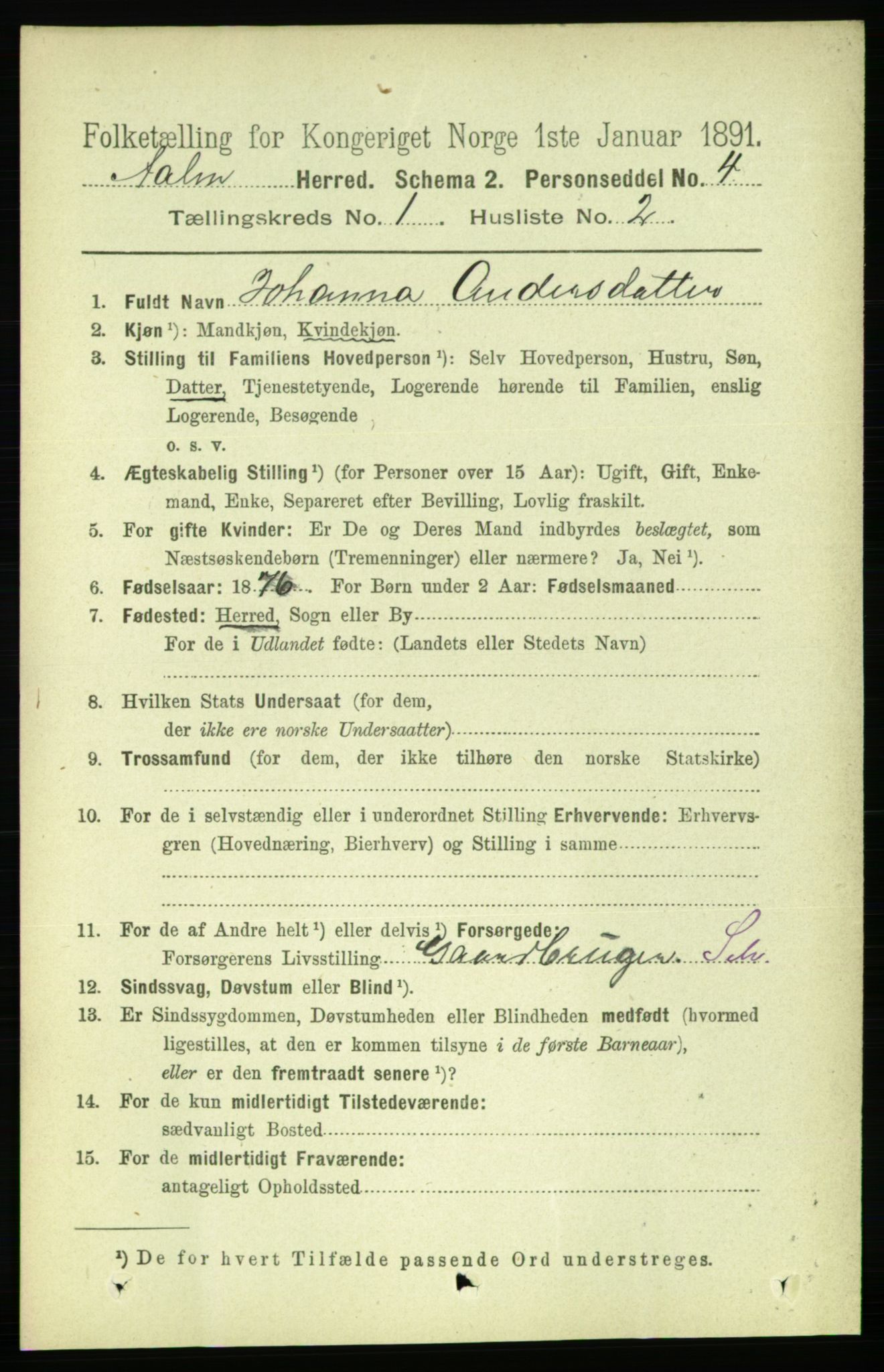 RA, 1891 census for 1644 Ålen, 1891, p. 77