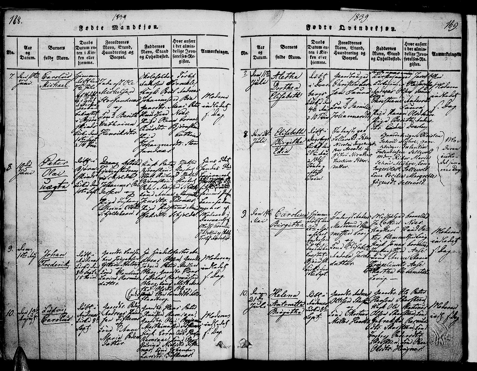 Ministerialprotokoller, klokkerbøker og fødselsregistre - Nordland, SAT/A-1459/897/L1395: Parish register (official) no. 897A03, 1820-1841, p. 168-169