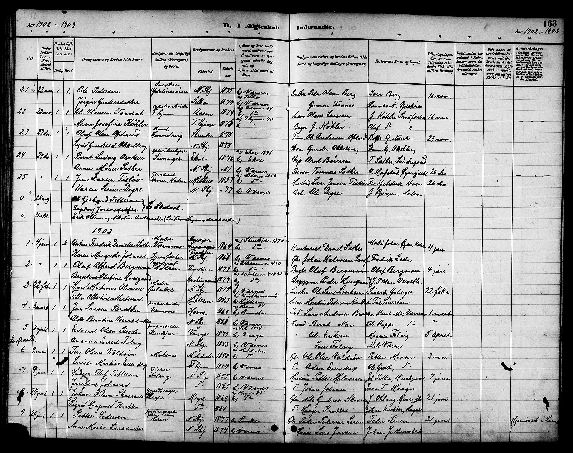 Ministerialprotokoller, klokkerbøker og fødselsregistre - Nord-Trøndelag, SAT/A-1458/709/L0087: Parish register (copy) no. 709C01, 1892-1913, p. 163