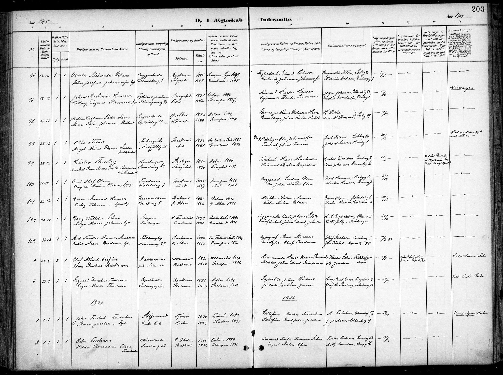 Kampen prestekontor Kirkebøker, SAO/A-10853/F/Fa/L0009: Parish register (official) no. I 9, 1899-1911, p. 203