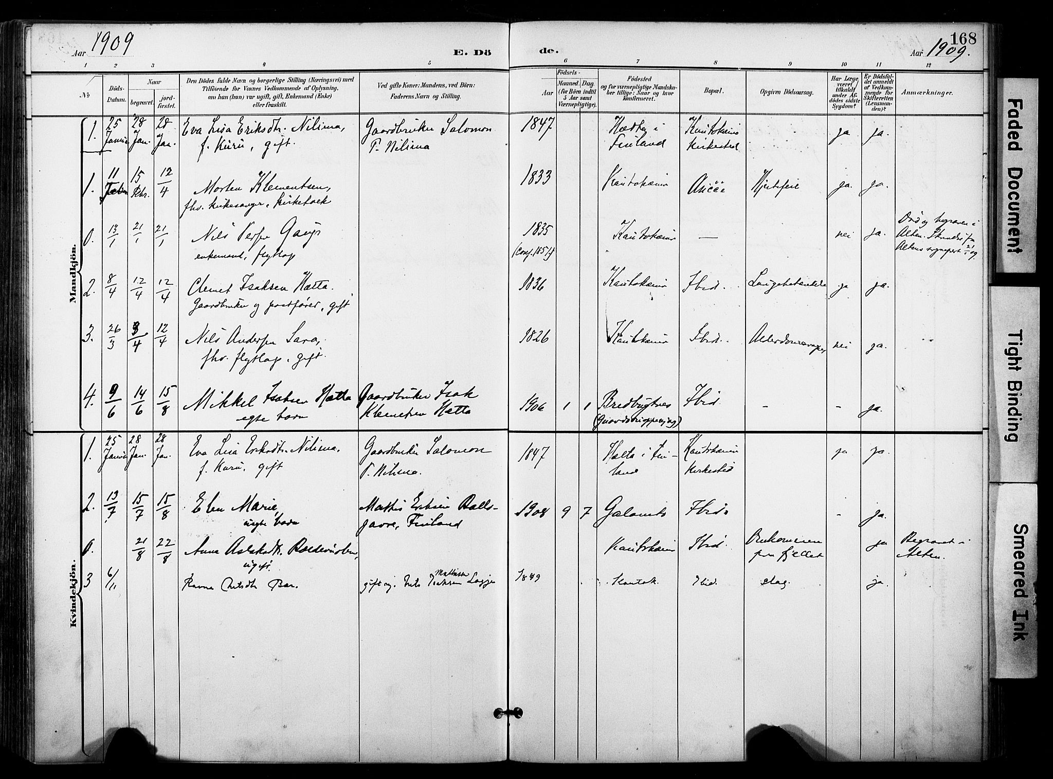 Kautokeino sokneprestembete, AV/SATØ-S-1340/H/Ha/L0005.kirke: Parish register (official) no. 5, 1896-1916, p. 168