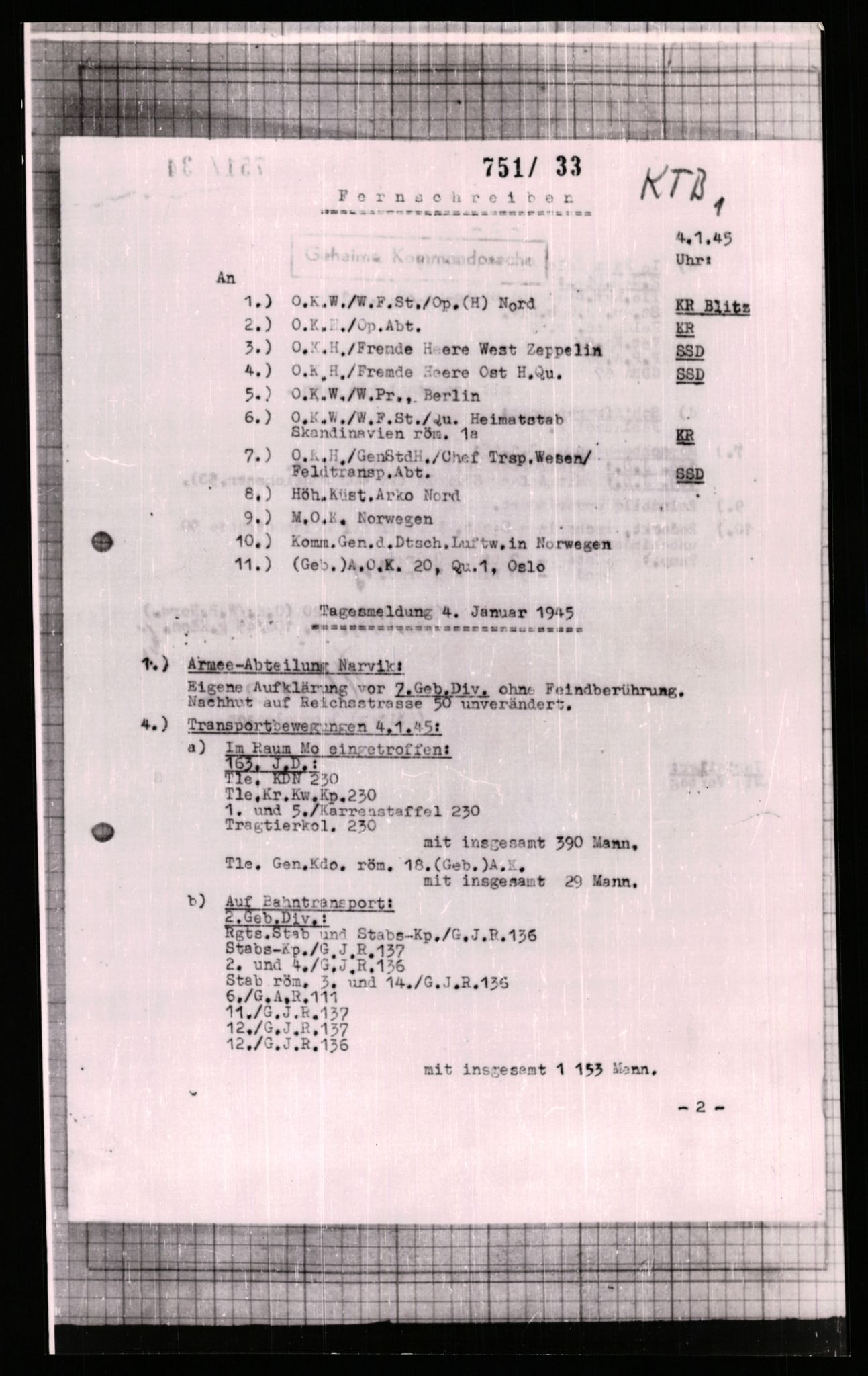 Forsvarets Overkommando. 2 kontor. Arkiv 11.4. Spredte tyske arkivsaker, AV/RA-RAFA-7031/D/Dar/Dara/L0006: Krigsdagbøker for 20. Gebirgs-Armee-Oberkommando (AOK 20), 1945, p. 84