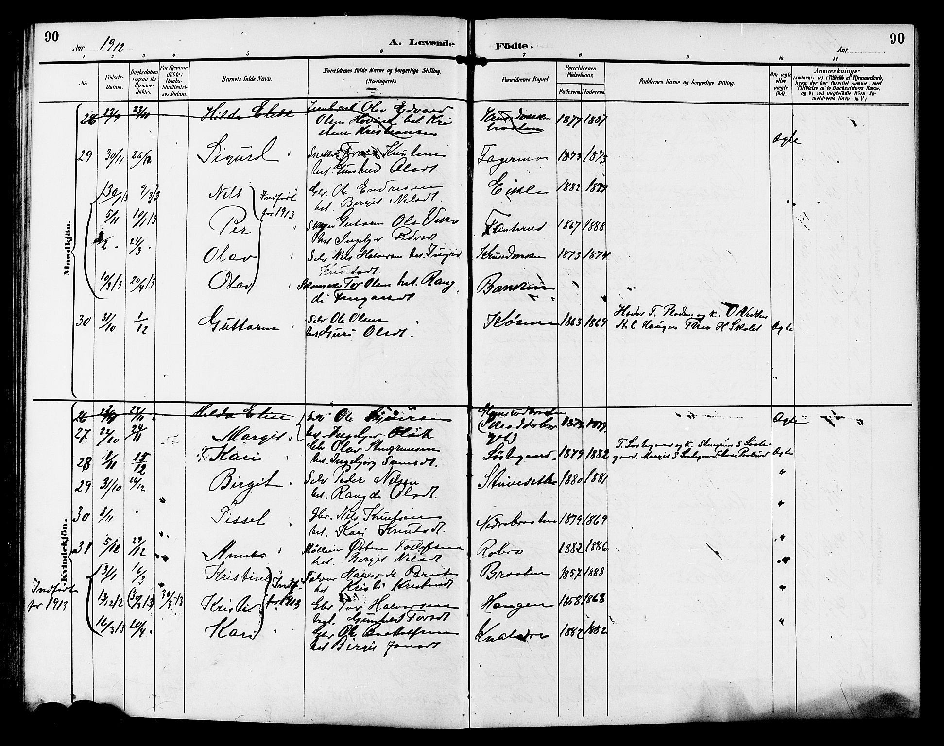 Gol kirkebøker, AV/SAKO-A-226/G/Ga/L0003: Parish register (copy) no. I 3, 1887-1914, p. 90