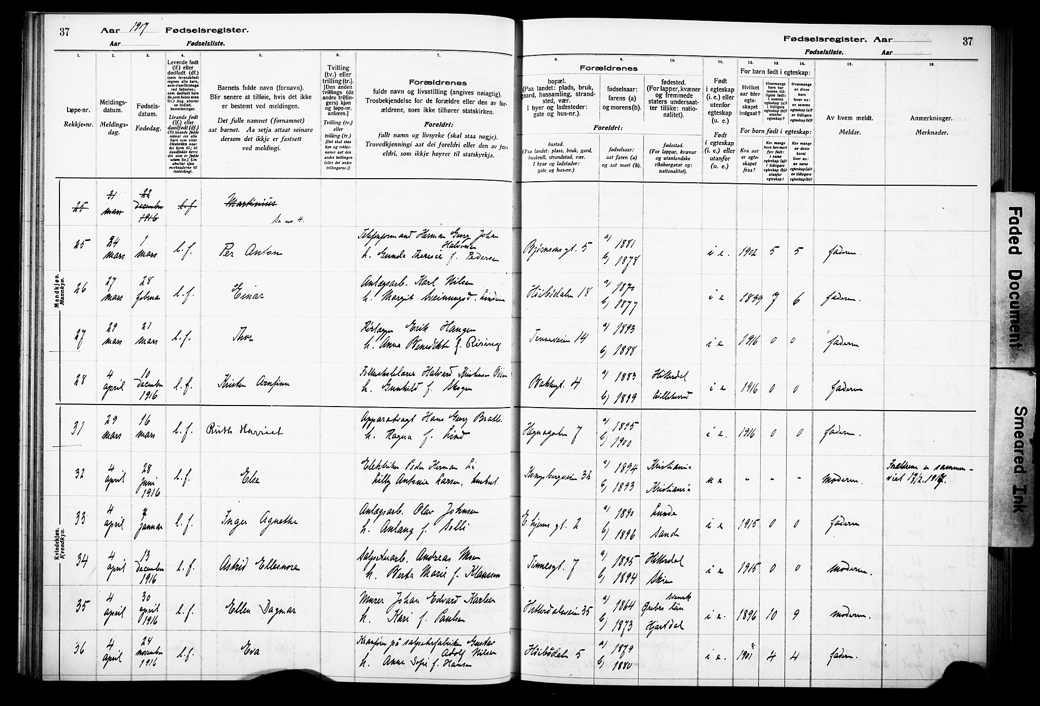 Notodden kirkebøker, AV/SAKO-A-290/J/Ja/L0001: Birth register no. 1, 1916-1924, p. 37