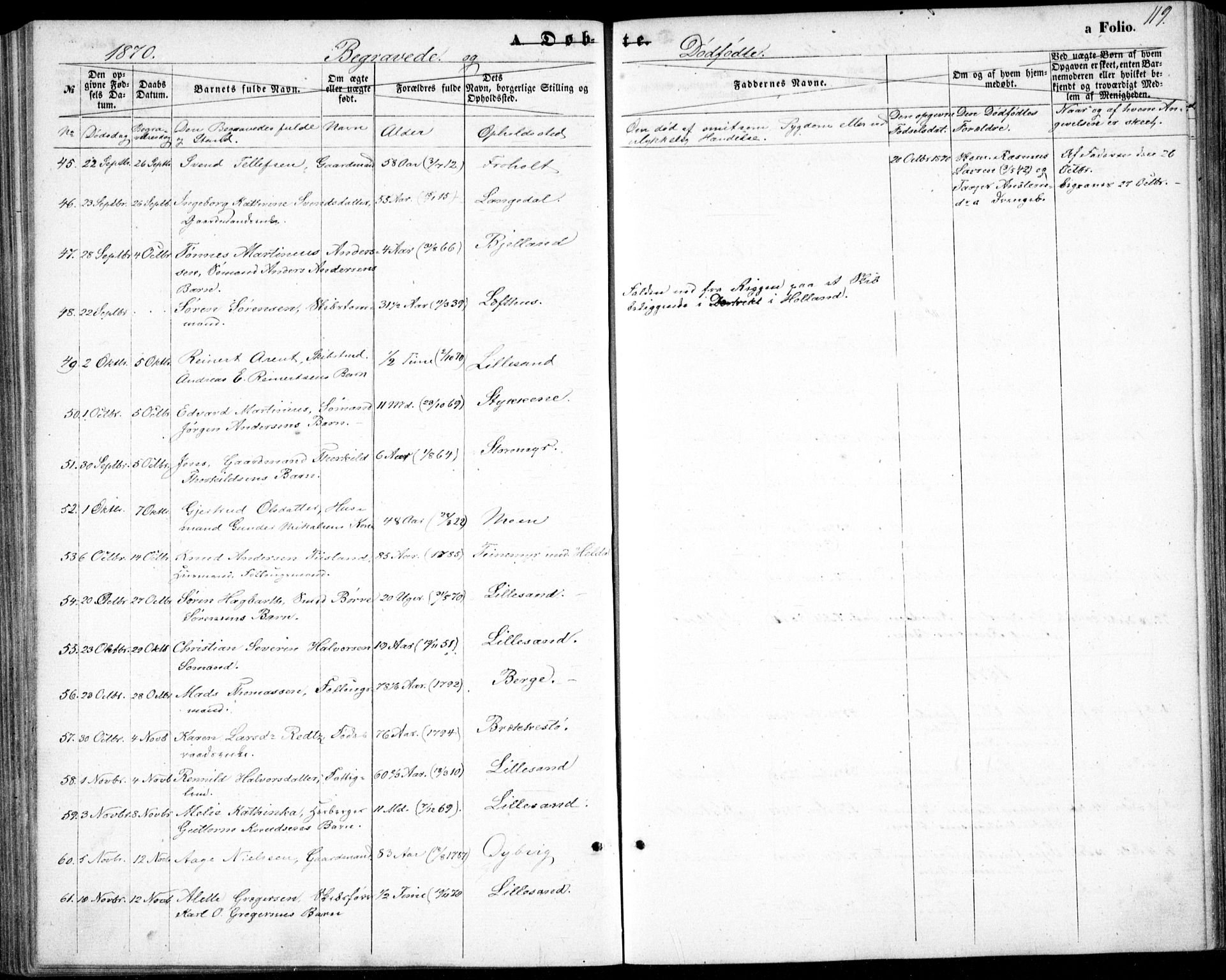 Vestre Moland sokneprestkontor, AV/SAK-1111-0046/F/Fb/Fbb/L0004: Parish register (copy) no. B 4, 1861-1872, p. 119