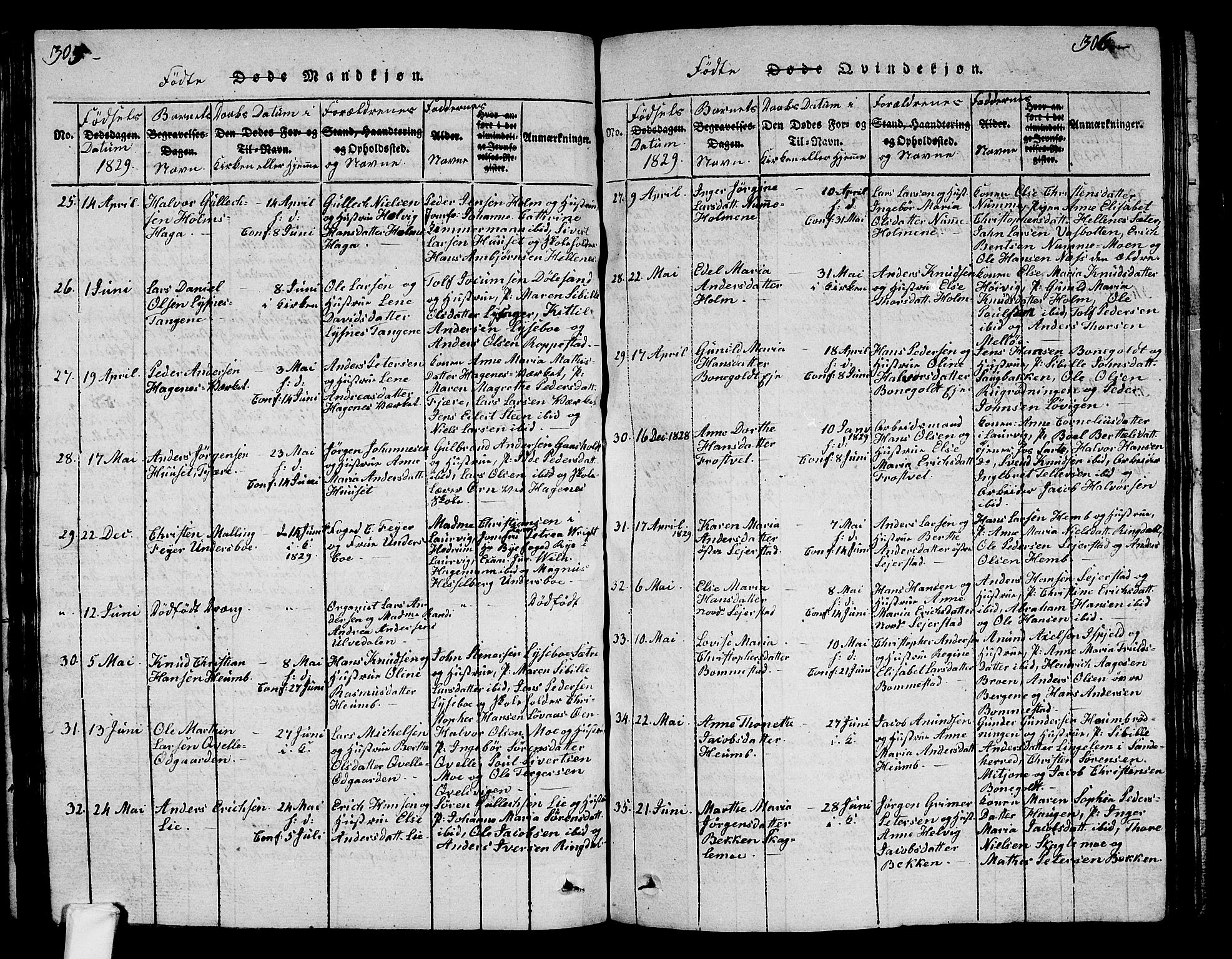 Hedrum kirkebøker, AV/SAKO-A-344/G/Ga/L0003: Parish register (copy) no. I 3, 1817-1835, p. 305-306