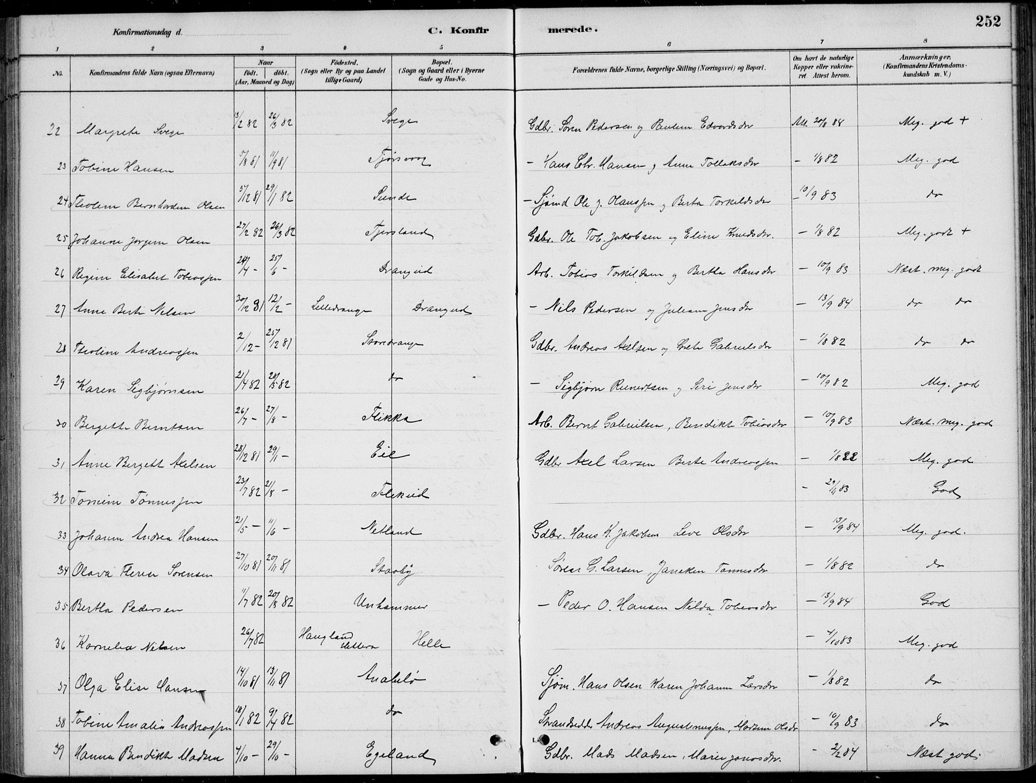Flekkefjord sokneprestkontor, SAK/1111-0012/F/Fb/Fbc/L0007: Parish register (copy) no. B 7, 1880-1902, p. 252