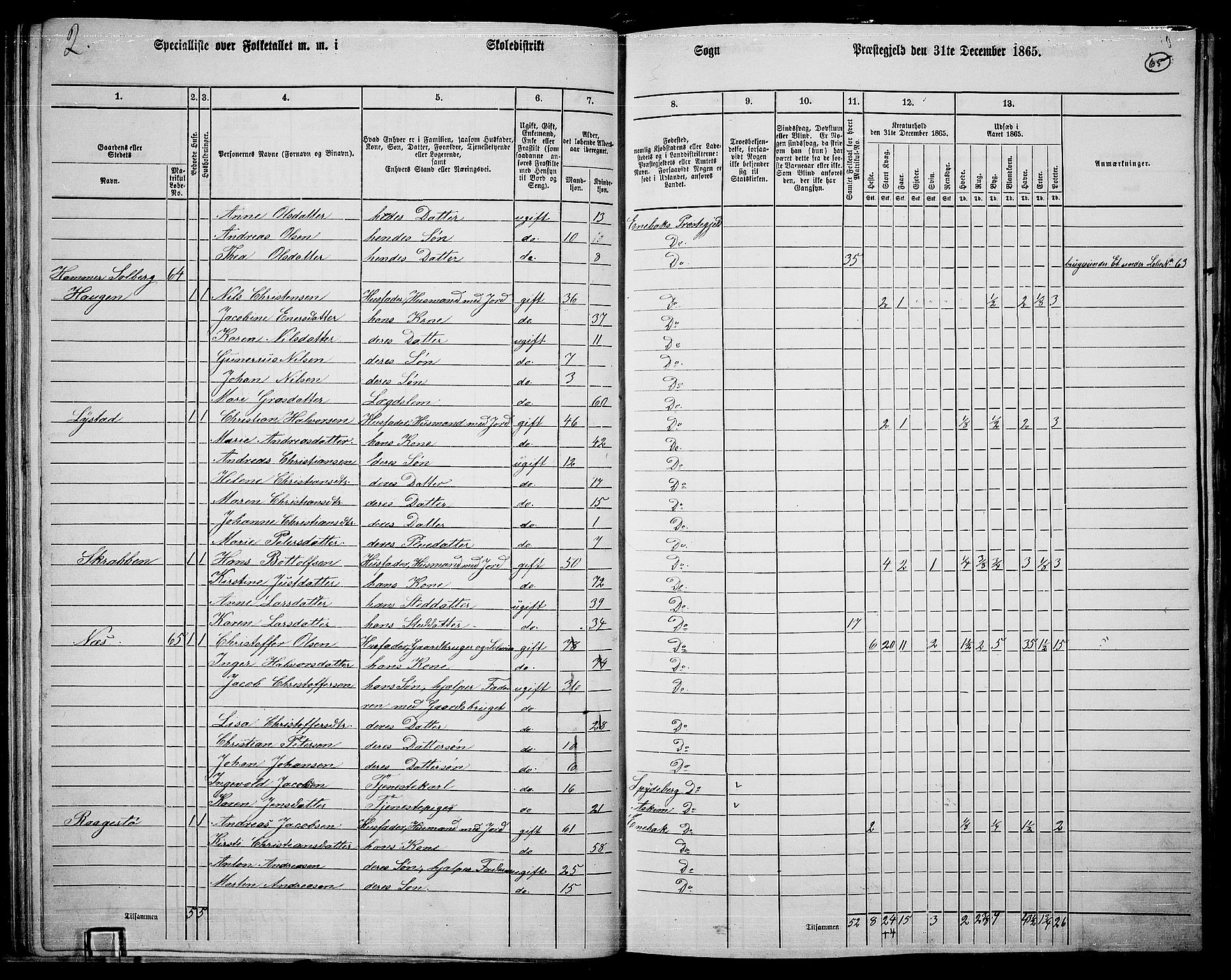 RA, 1865 census for Enebakk, 1865, p. 57