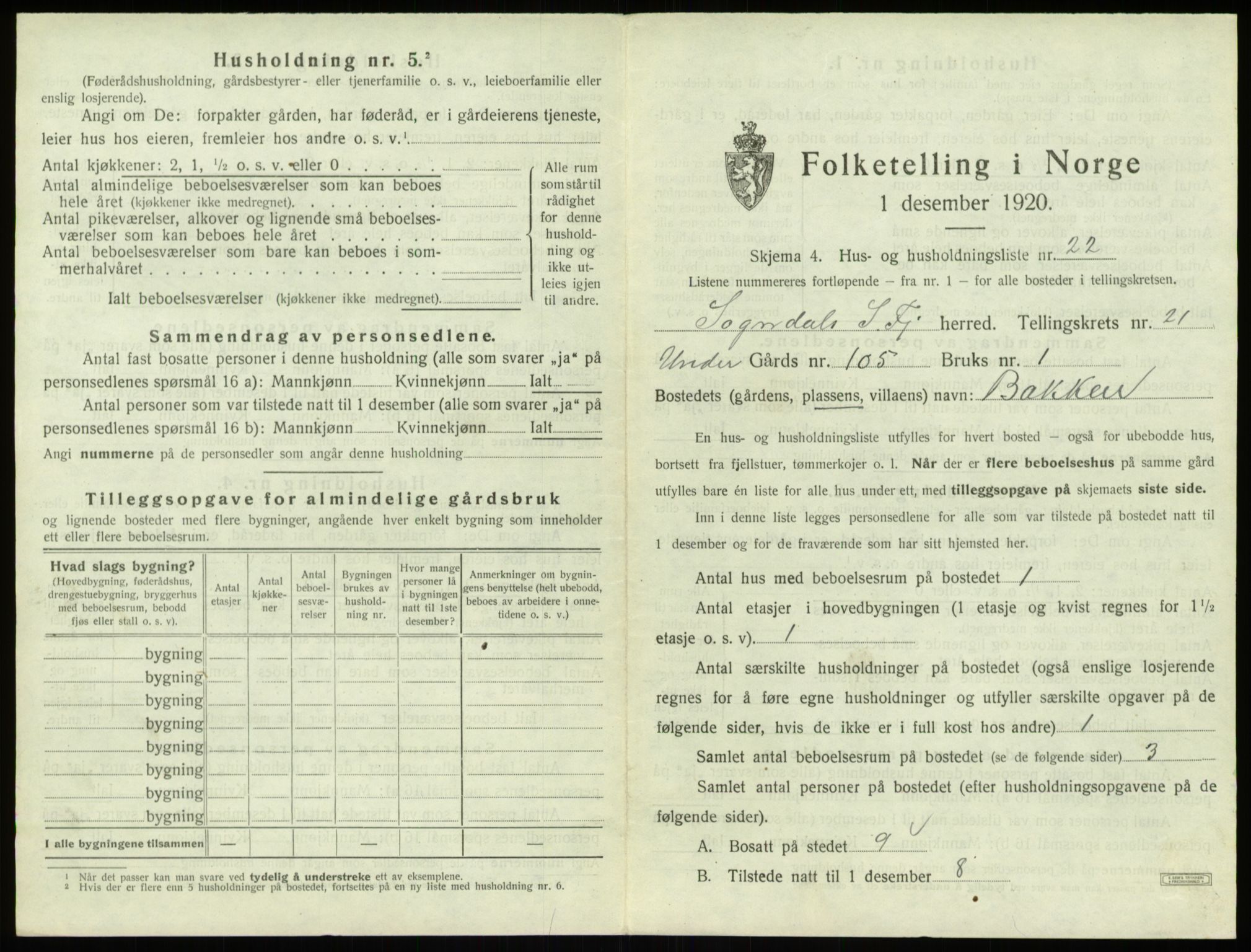 SAB, 1920 census for Sogndal, 1920, p. 1175