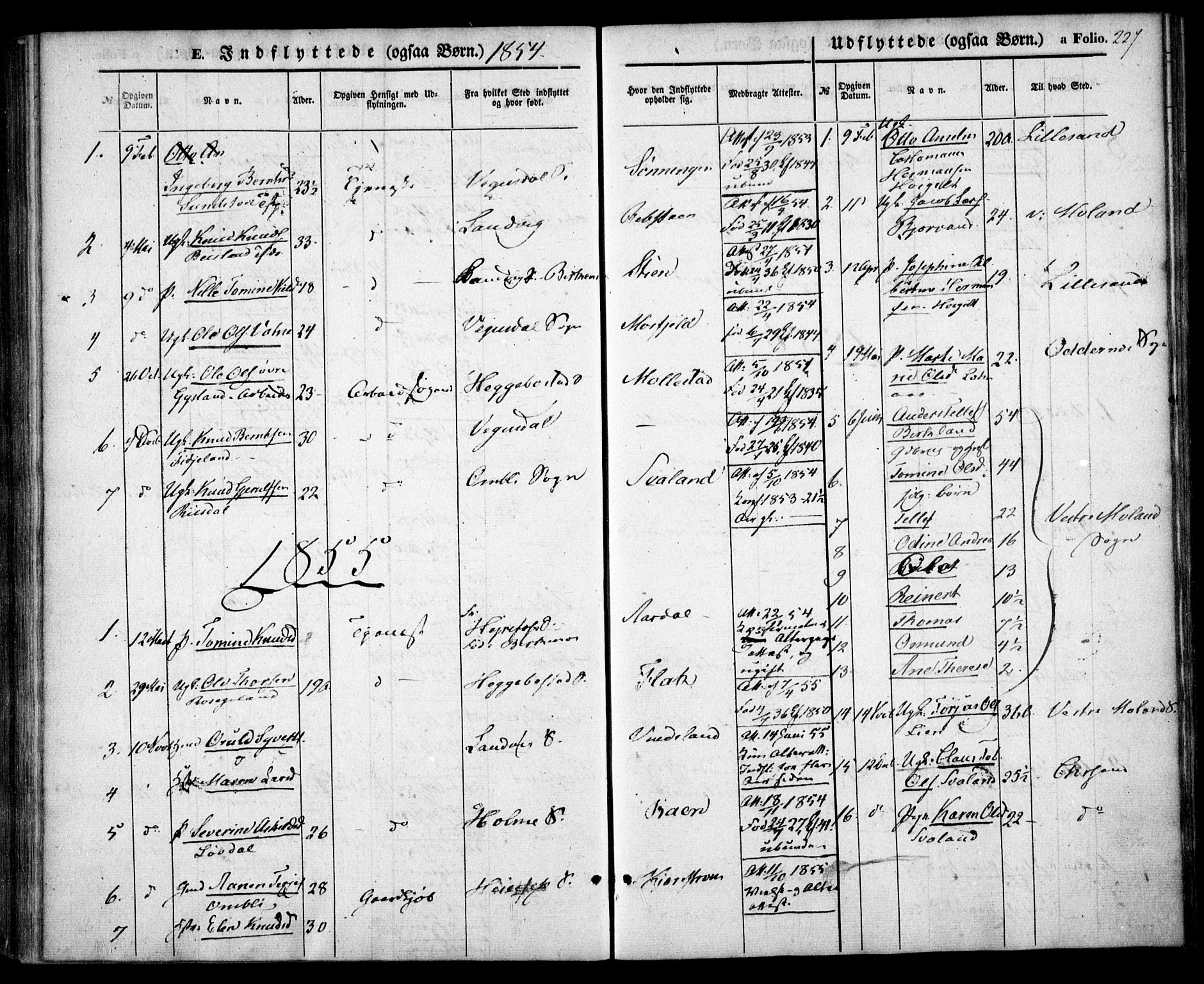 Birkenes sokneprestkontor, AV/SAK-1111-0004/F/Fa/L0003: Parish register (official) no. A 3, 1850-1866, p. 227