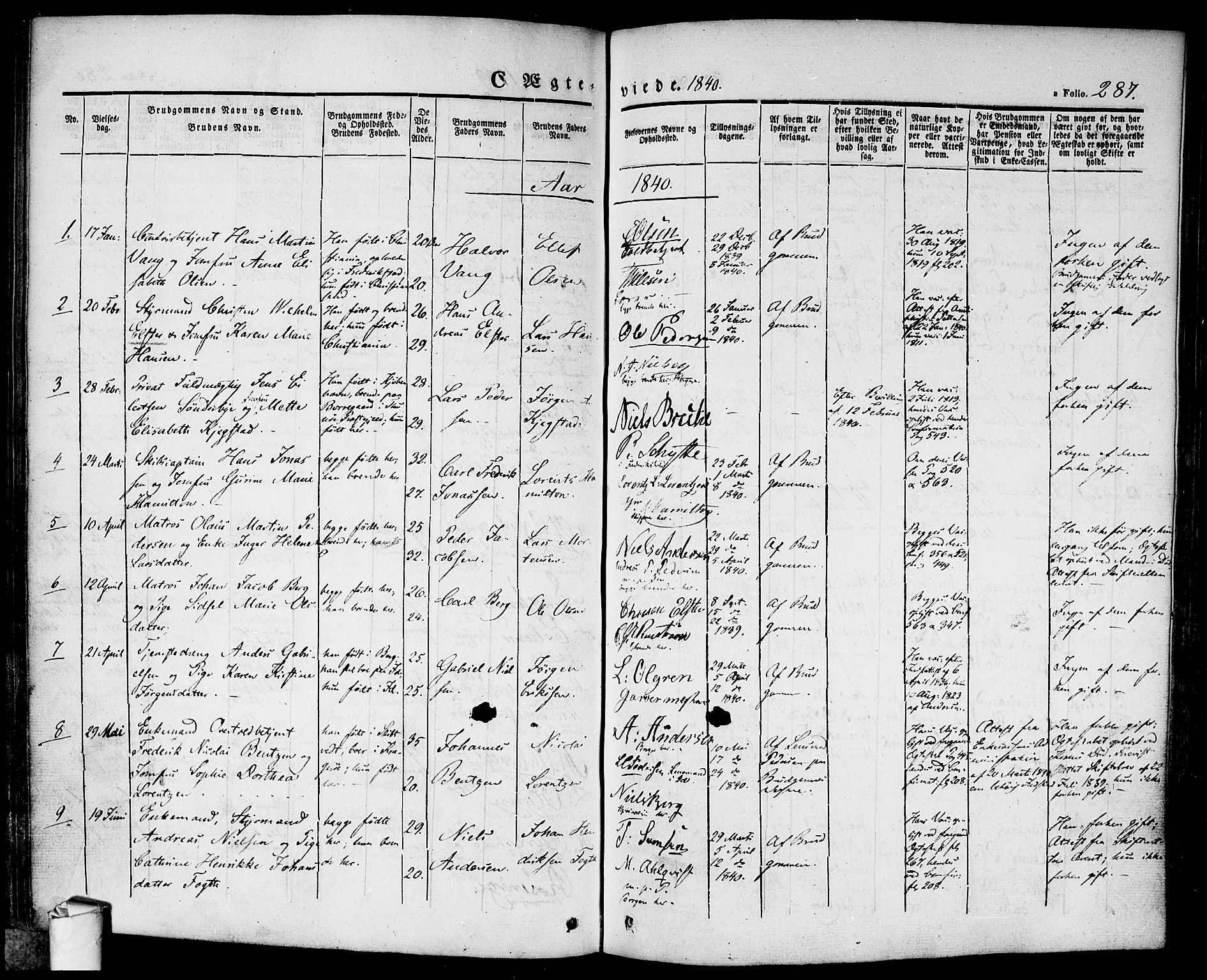 Halden prestekontor Kirkebøker, SAO/A-10909/F/Fa/L0005: Parish register (official) no. I 5, 1834-1845, p. 287
