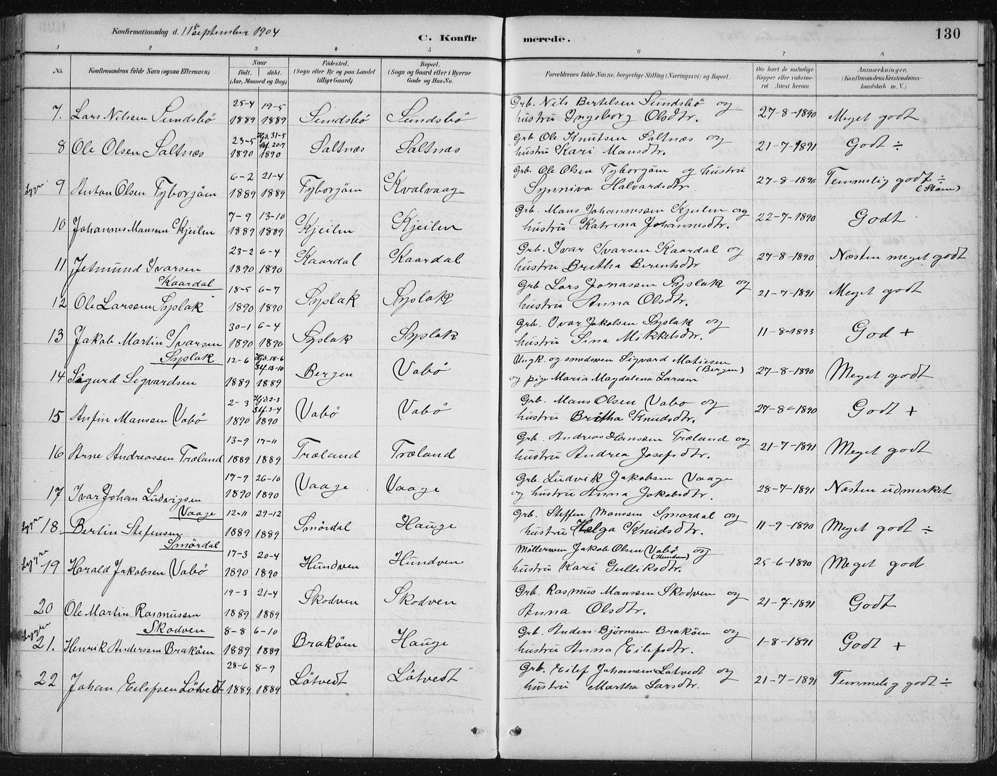 Lindås Sokneprestembete, SAB/A-76701/H/Hab: Parish register (copy) no. B 3, 1886-1914, p. 130