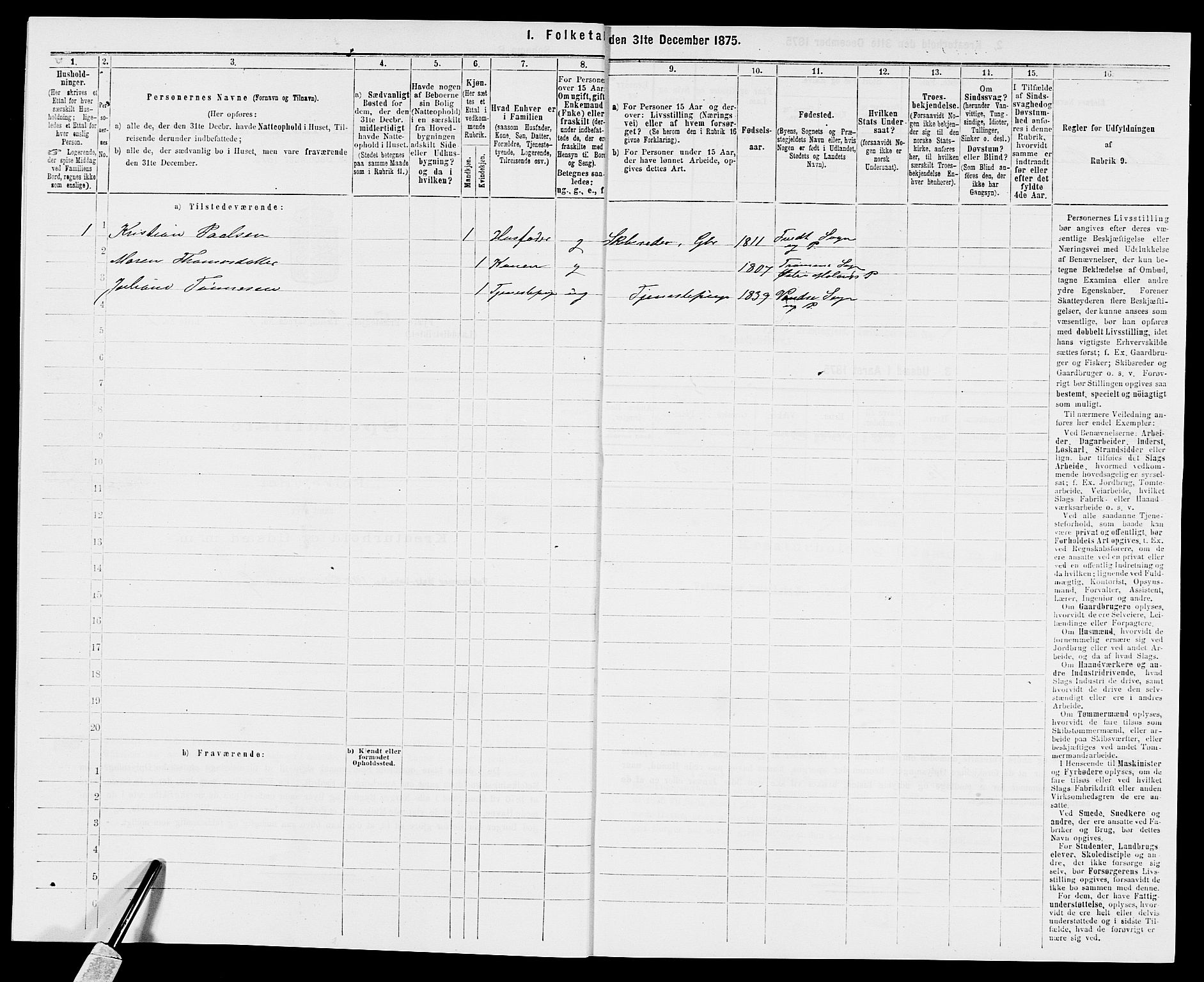 SAK, 1875 census for 0923L Fjære/Fjære, 1875, p. 72