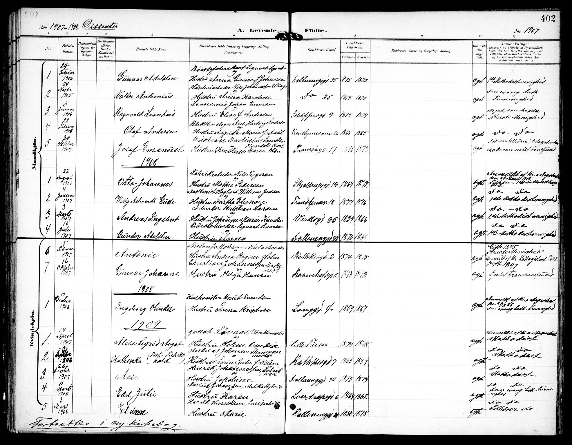 Petrus prestekontor Kirkebøker, AV/SAO-A-10872/F/Fa/L0008: Parish register (official) no. 8, 1899-1909, p. 402