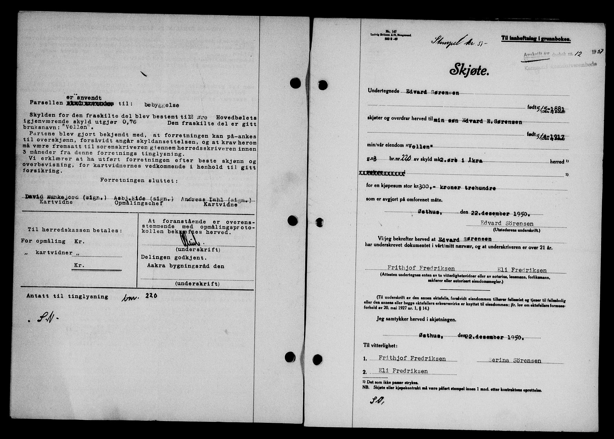 Karmsund sorenskriveri, AV/SAST-A-100311/01/II/IIB/L0101: Mortgage book no. 81A, 1950-1951, Diary no: : 12/1951