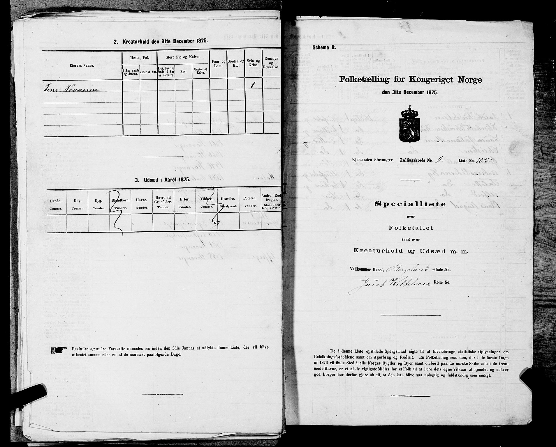 SAST, 1875 census for 1103 Stavanger, 1875, p. 2268