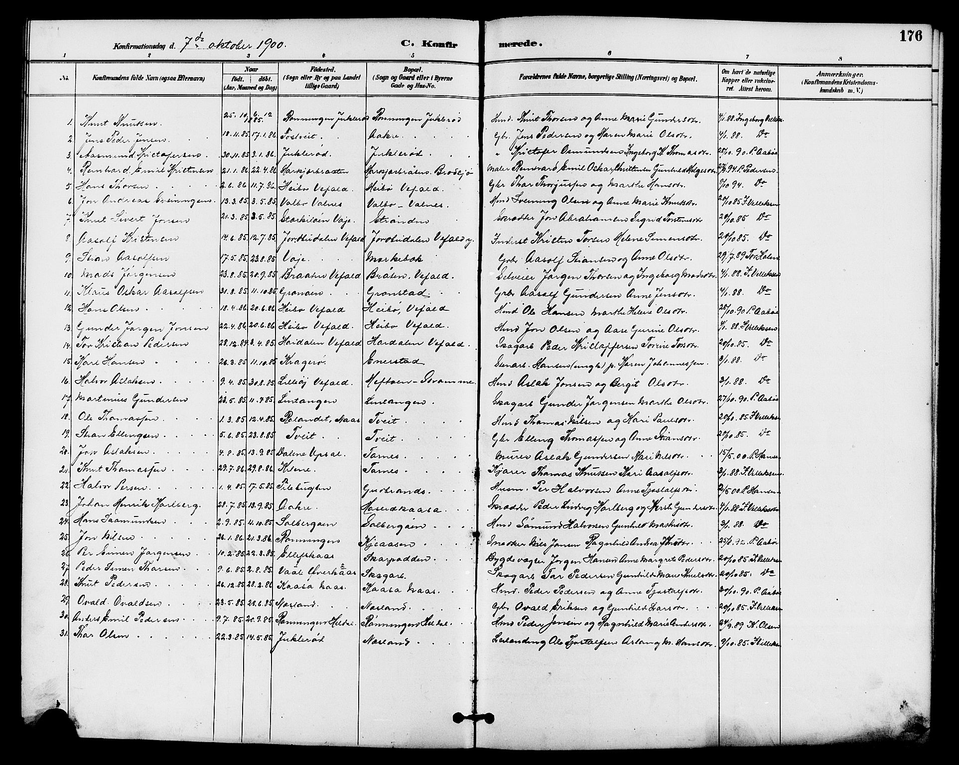 Drangedal kirkebøker, SAKO/A-258/G/Ga/L0003: Parish register (copy) no. I 3, 1887-1906, p. 176