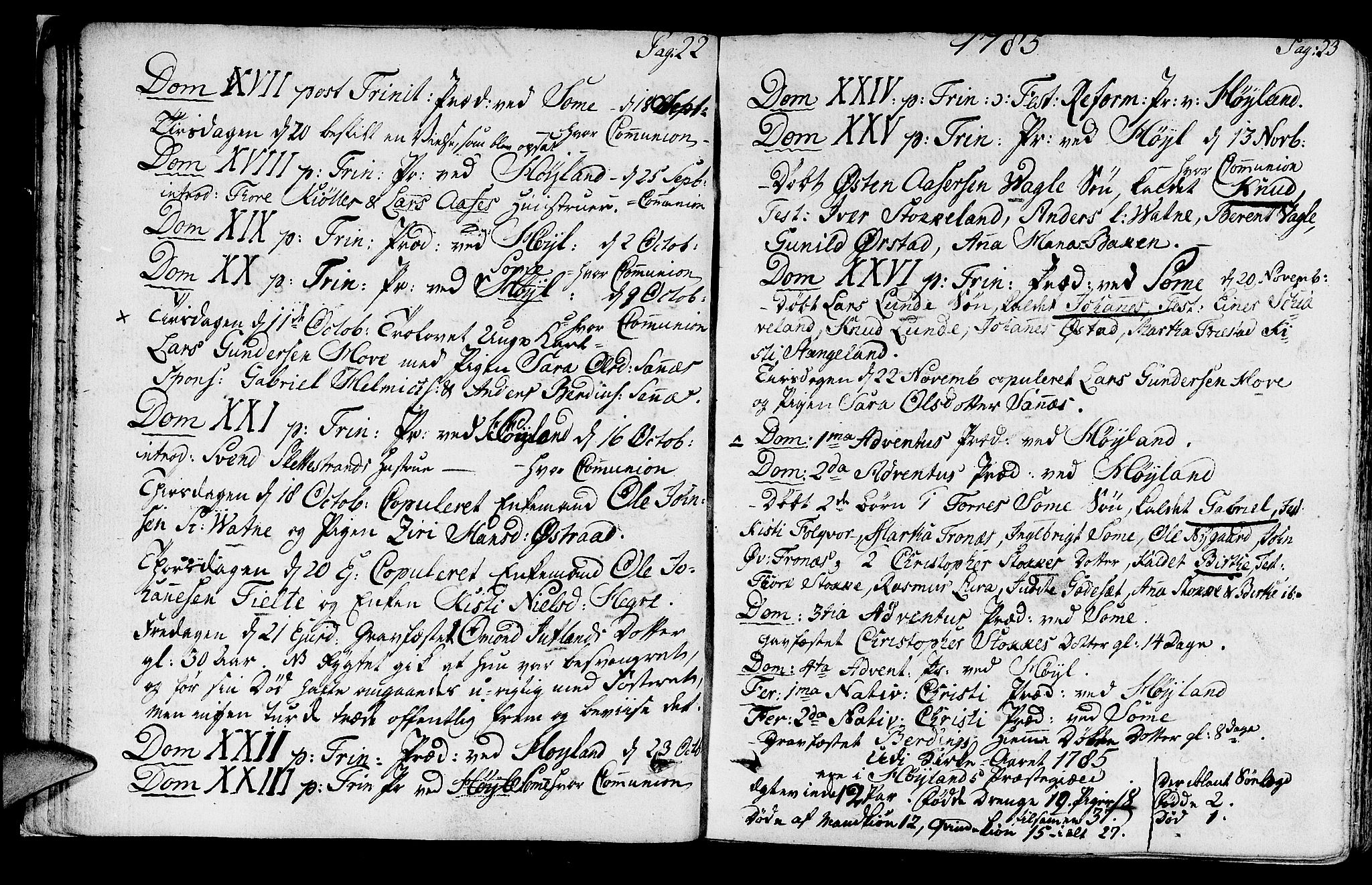 Høyland sokneprestkontor, SAST/A-101799/001/30BA/L0004: Parish register (official) no. A 4, 1784-1803, p. 22-23